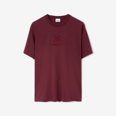 Burberry Embroidered Ekd Cotton T-shirt In Deep Crimson