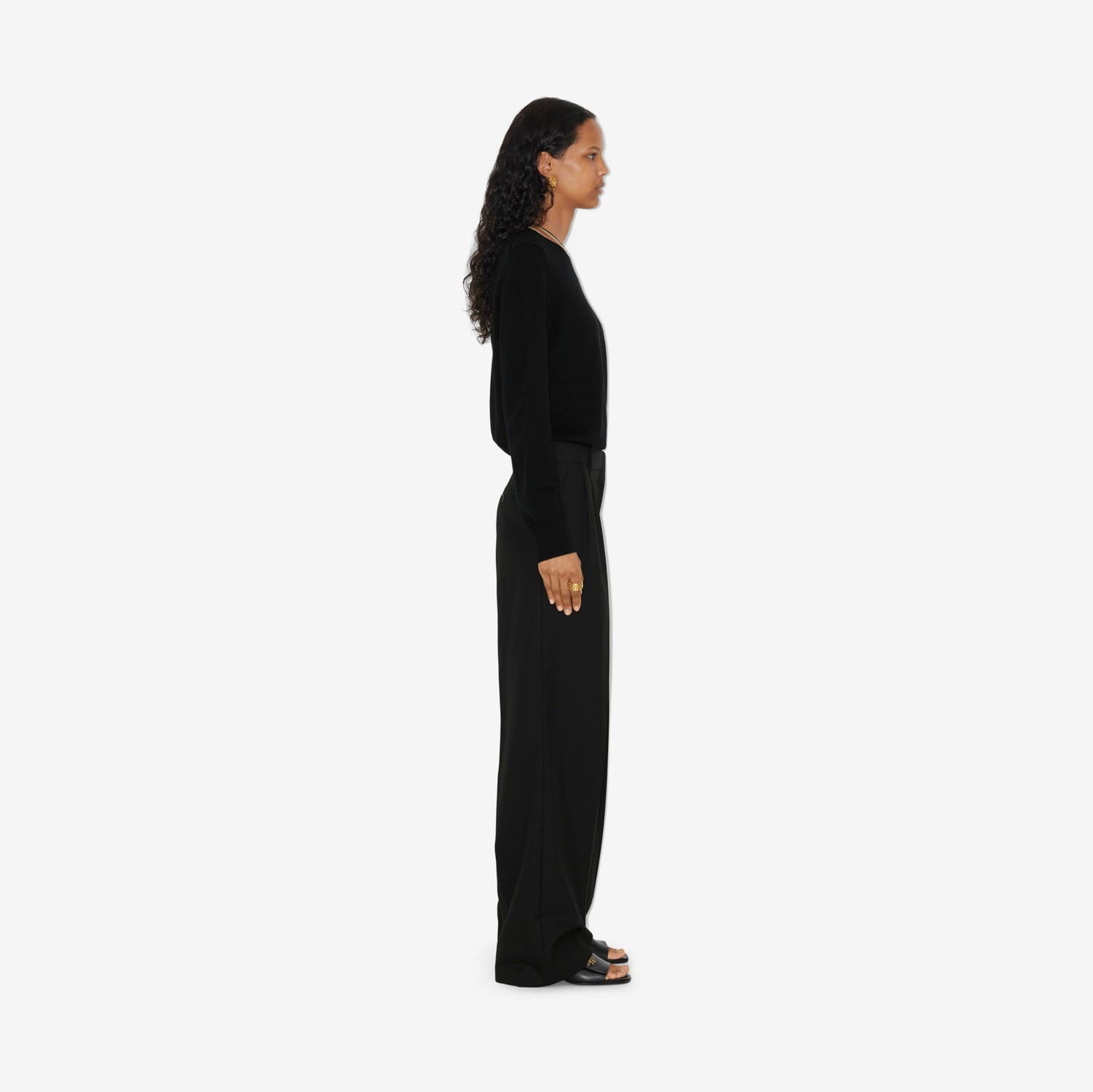 Jersey en cachemir con cuello a rayas (Negro) - Mujer | Burberry® oficial