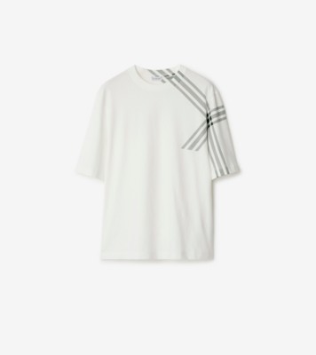 Check Sleeve Cotton T-shirt in Rain - Men | Burberry® Official