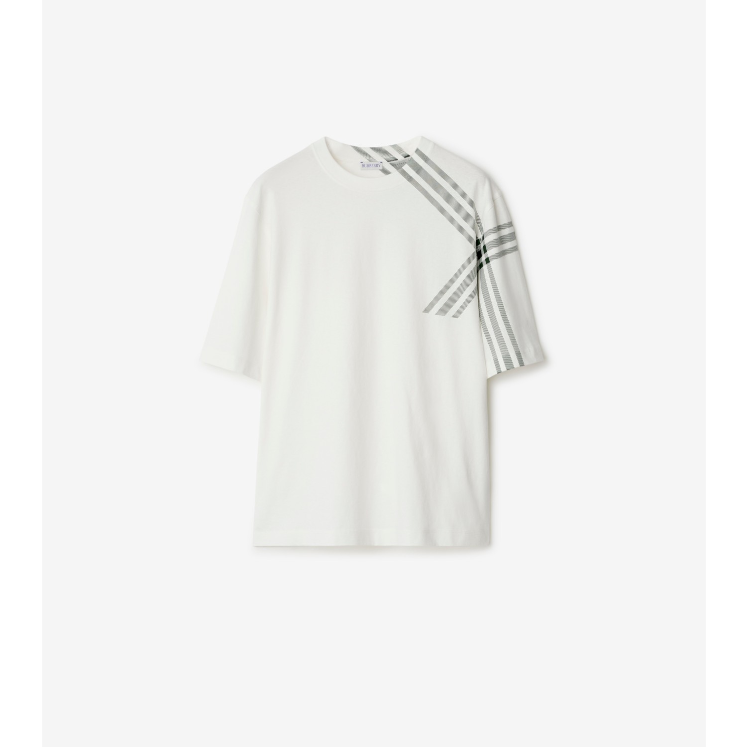 Check Sleeve Cotton T-shirt in Rain - Men | Burberry® Official