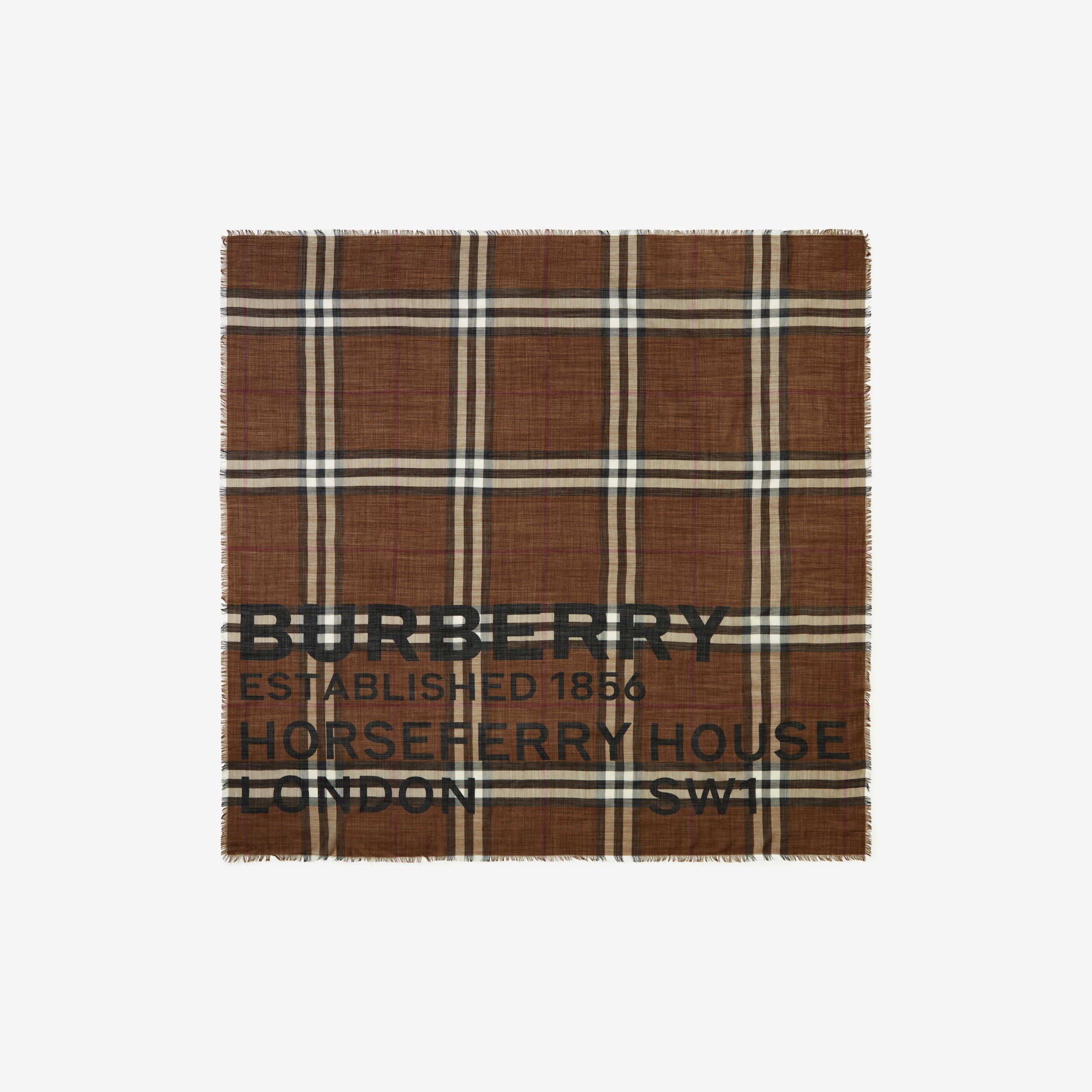 Montage Print Wool Silk Large Square Scarf in Dark Birch Brown | Burberry® Official - 1