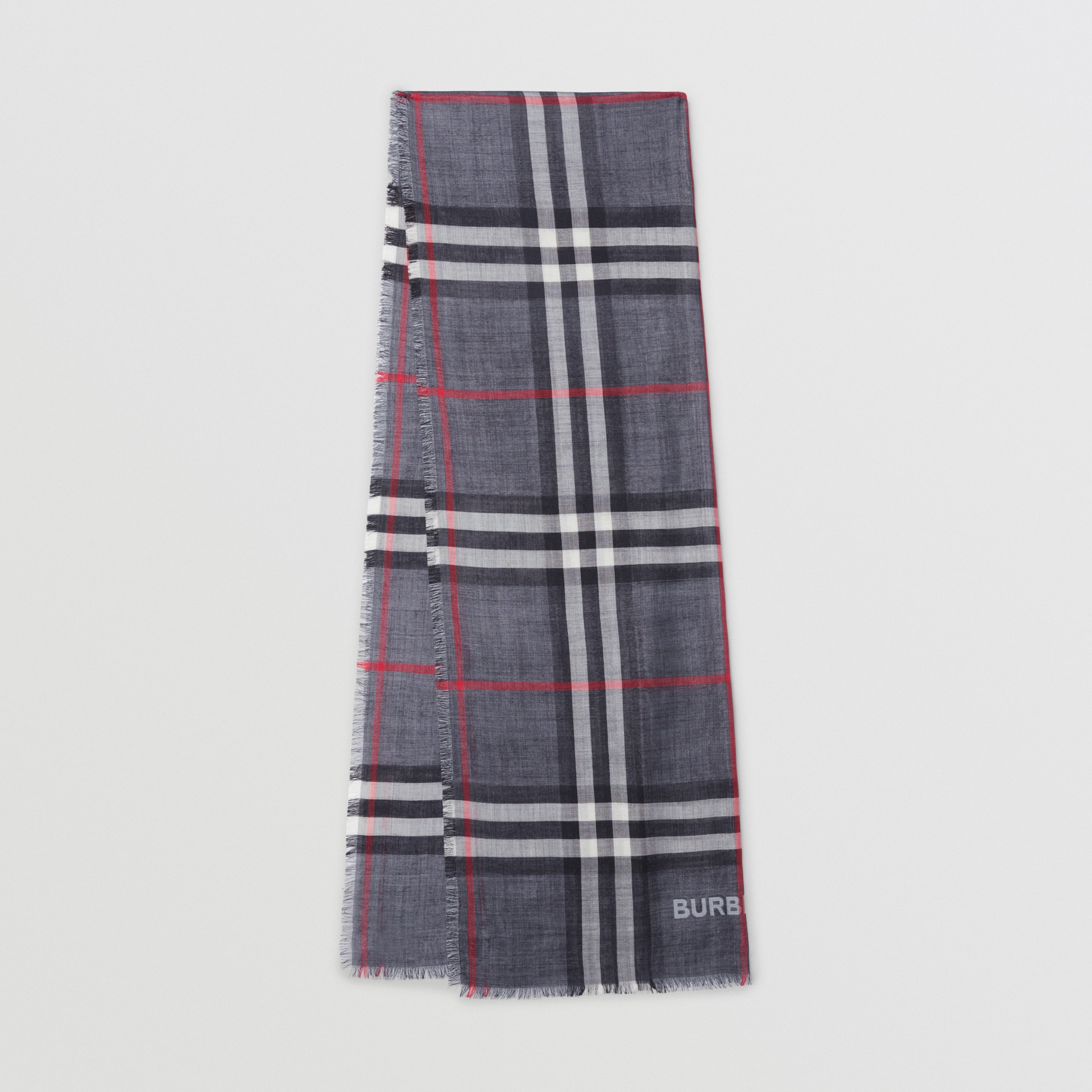 Lightweight Check Wool Silk Scarf in Navy | Burberry® Official - 1