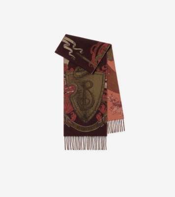 Etched Knight Cashmere Scarf in Oxblood red | Burberry® Official