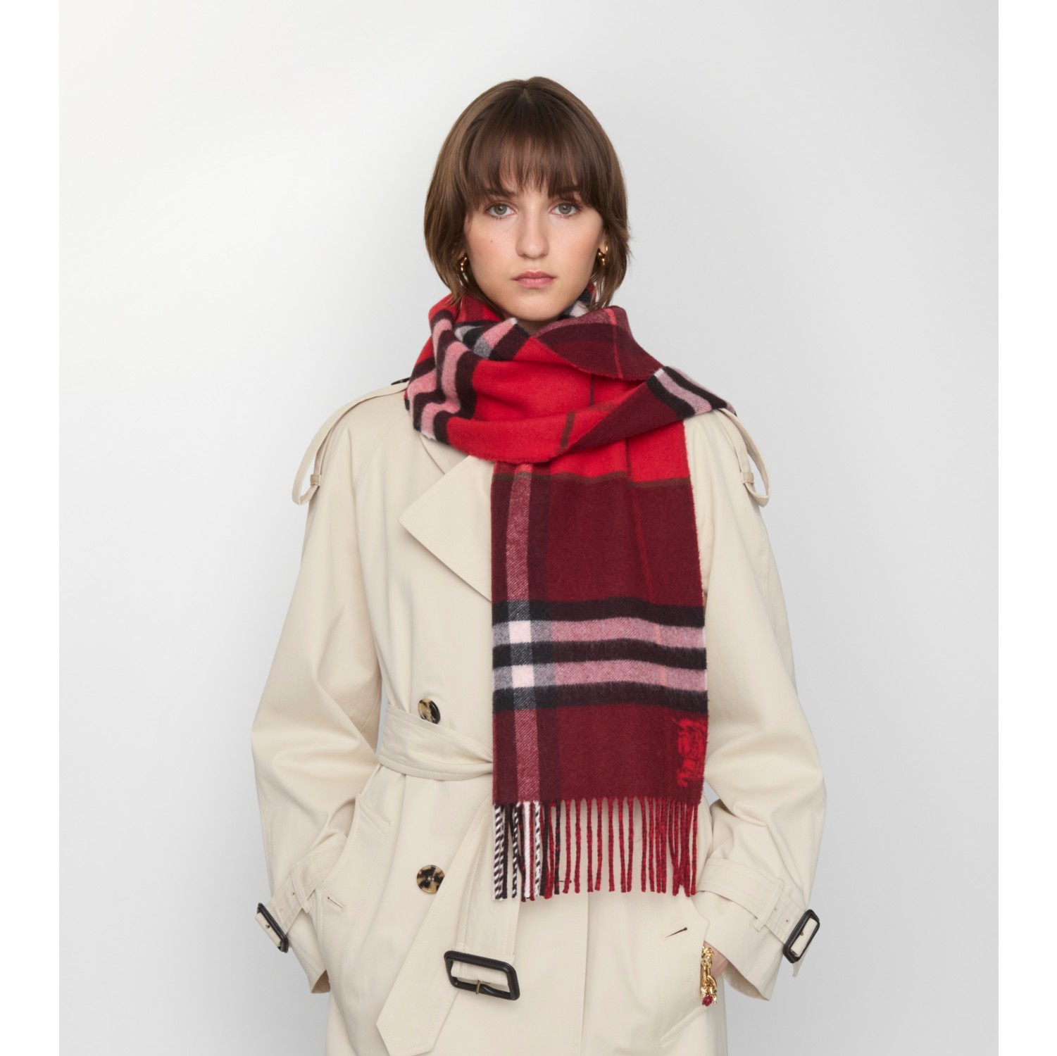 Contrast Check Cashmere Scarf