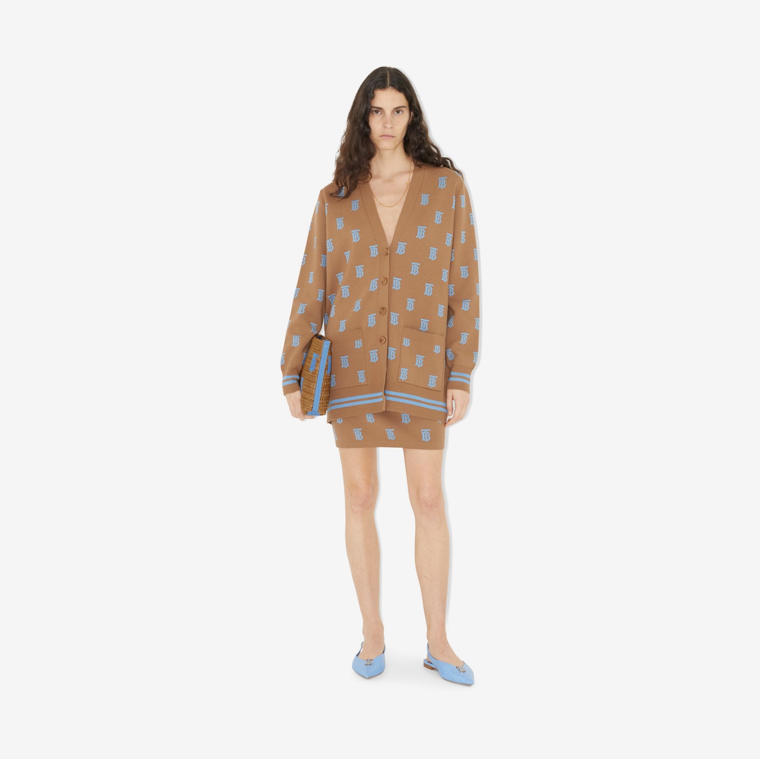 Minissaia de lã e seda com monograma em jacquard (Camel) - Mulheres | Burberry® oficial