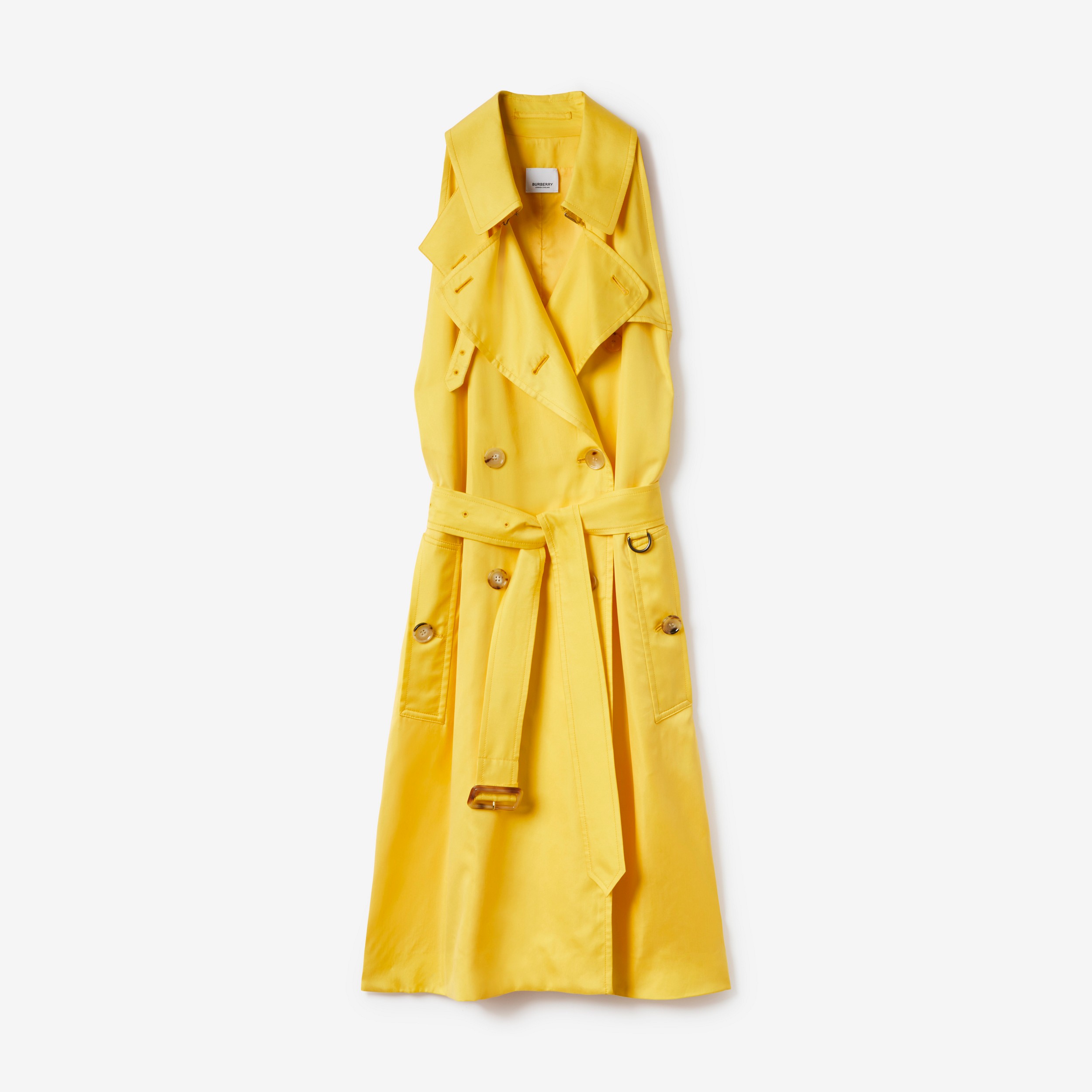 Vestido trench de cetim sem mangas (Amarelo Leão) - Mulheres | Burberry® oficial - 1