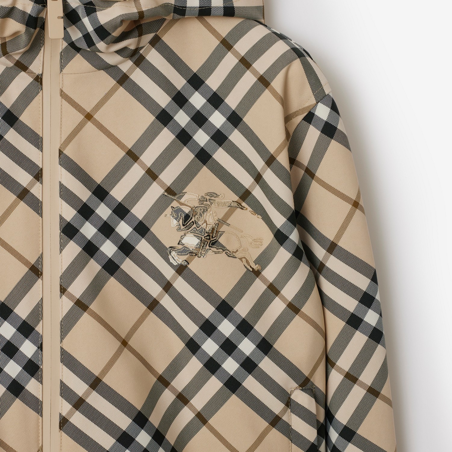 Cropped Reversible Check Jacket in Ecru - Women, Nylon Cropped Reversible Check Jacket in Ecru - Women, Nylon