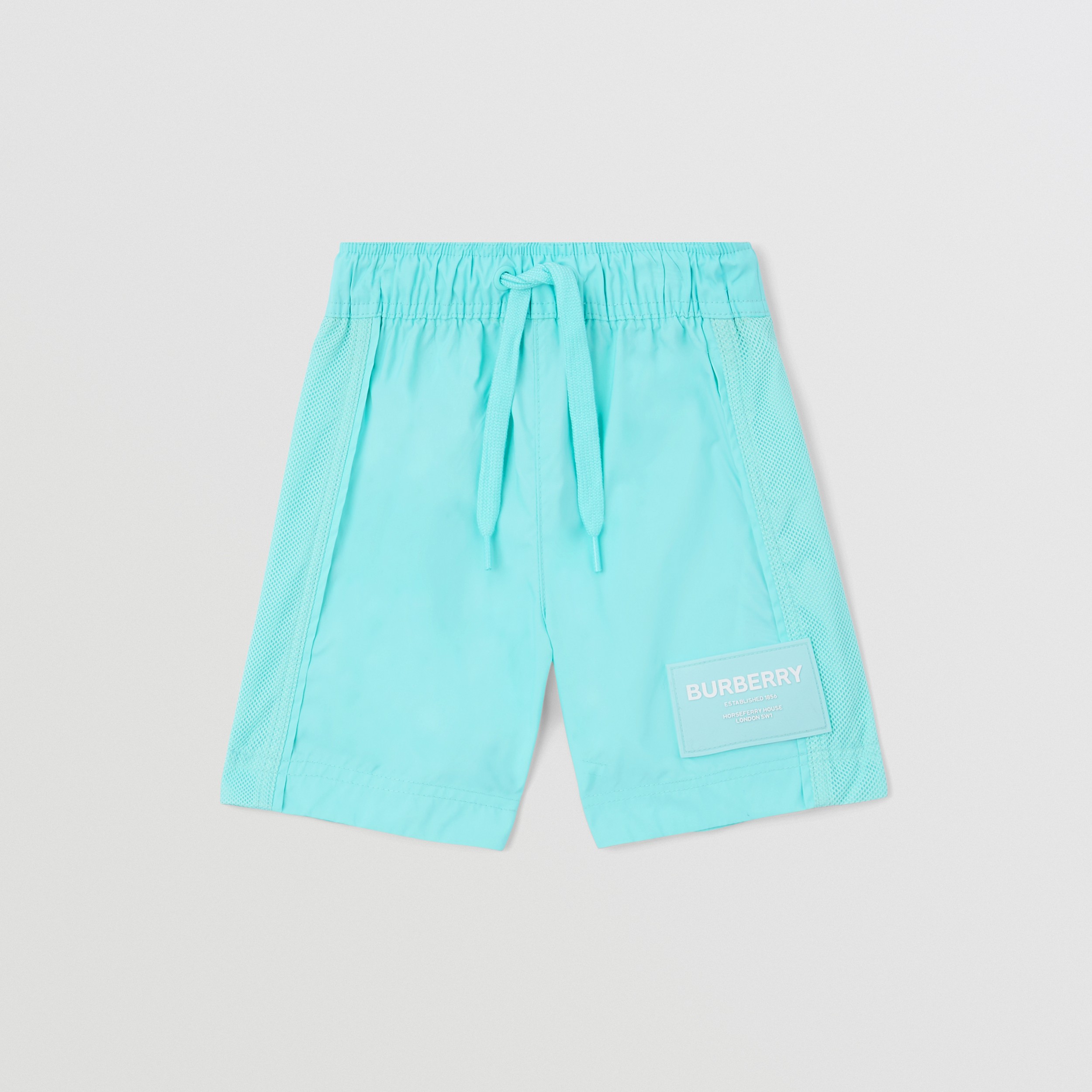 Horseferry Motif Nylon Swim Shorts in Light Aqua Blue - Children | Burberry® Official - 1