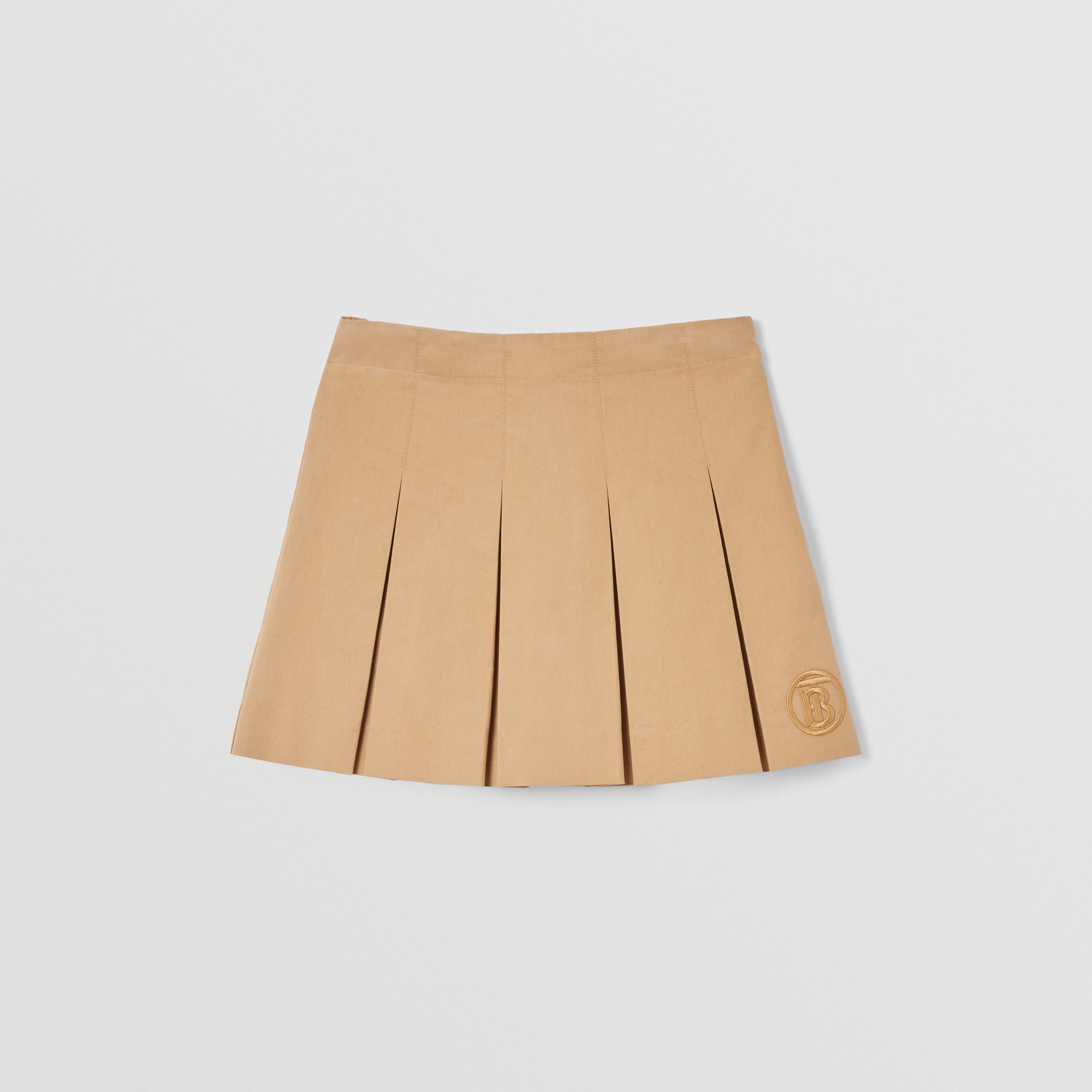 Monogram Motif Cotton Twill Pleated Skirt in Archive Beige | Burberry® Official - 1