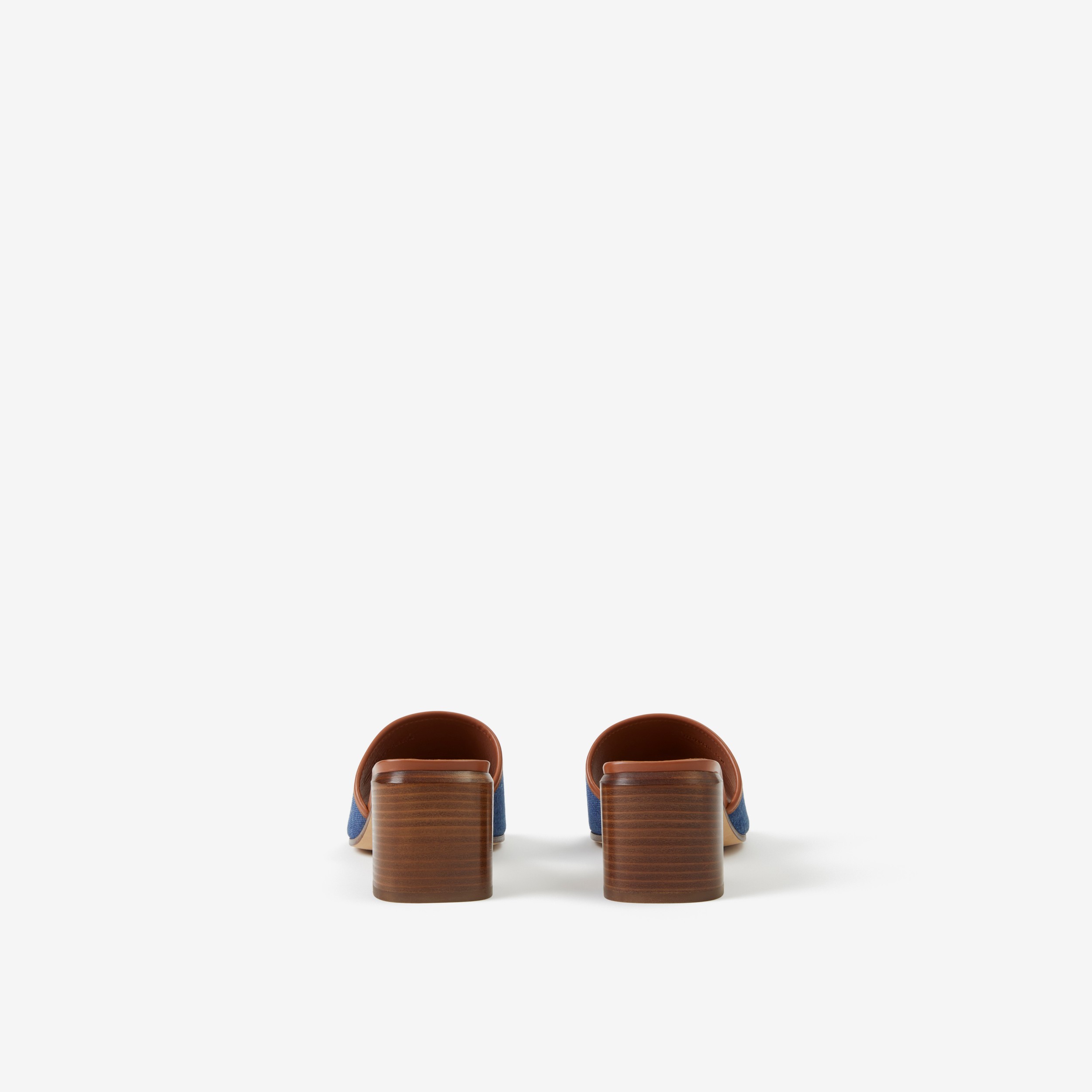Label Print Denim and Leather Mules in Tan/denim - Women | Burberry® Official - 3