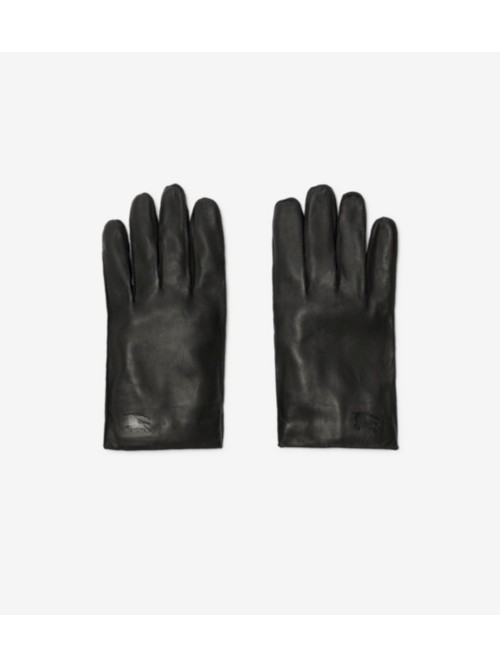 Shop Burberry Leather Gloves In Black