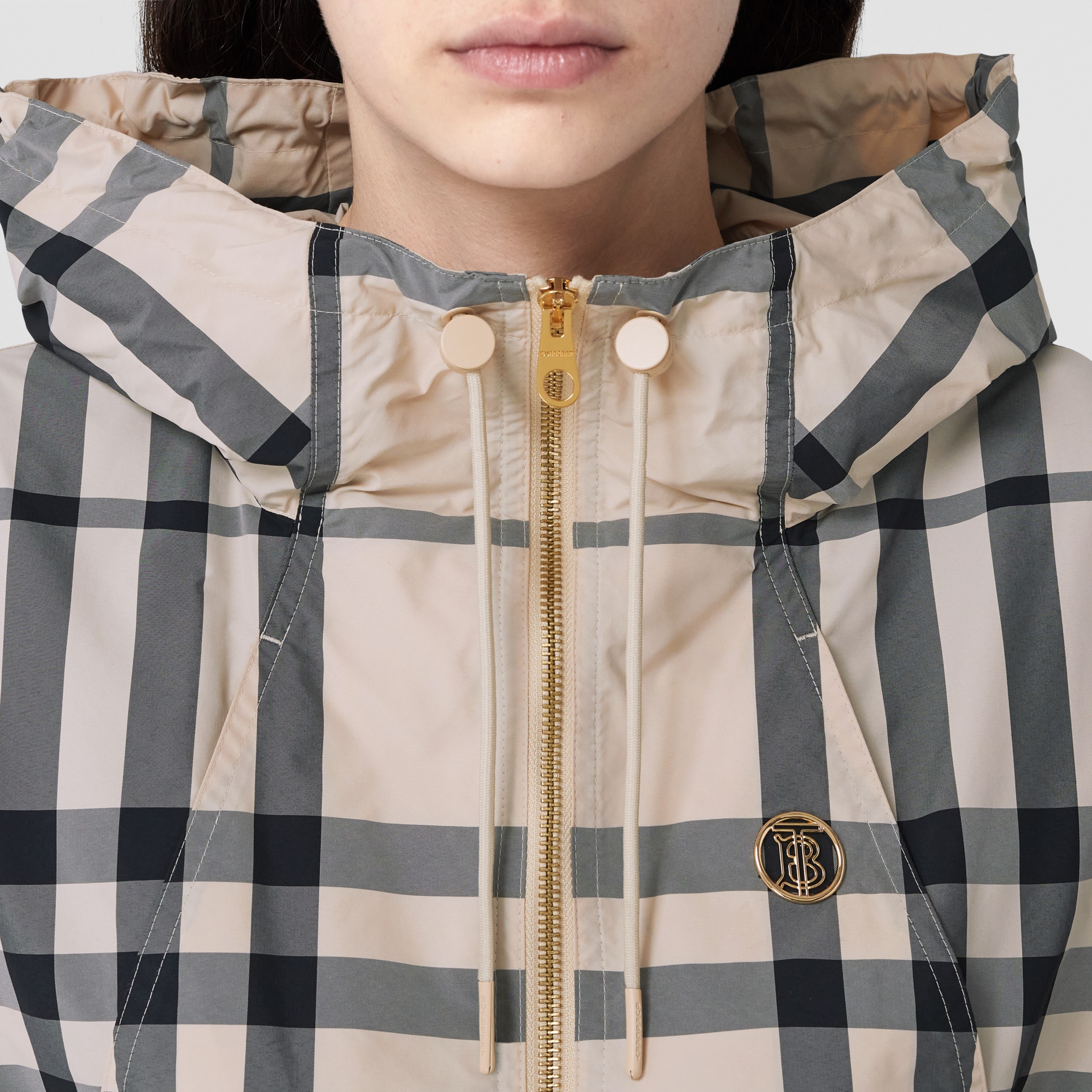 Monogram Motif Check Nylon Hooded Jacket in Buttermilk Beige - Women | Burberry® Official - 2