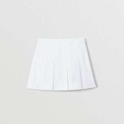 버버리 걸즈 스커트 Burberry Monogram Motif Cotton Twill Pleated Skirt,White