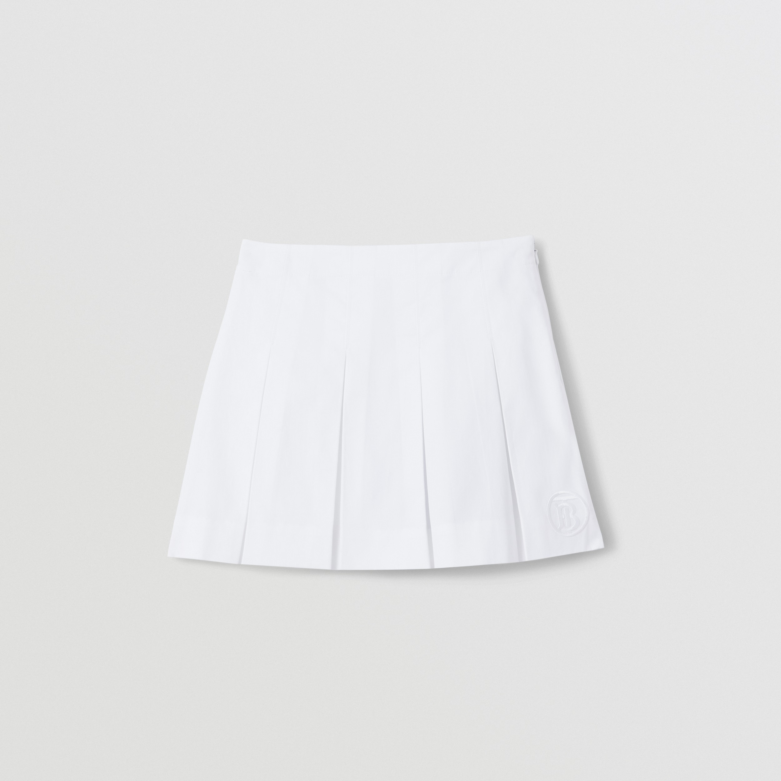 Monogram Motif Cotton Twill Pleated Skirt in White | Burberry® Official - 1
