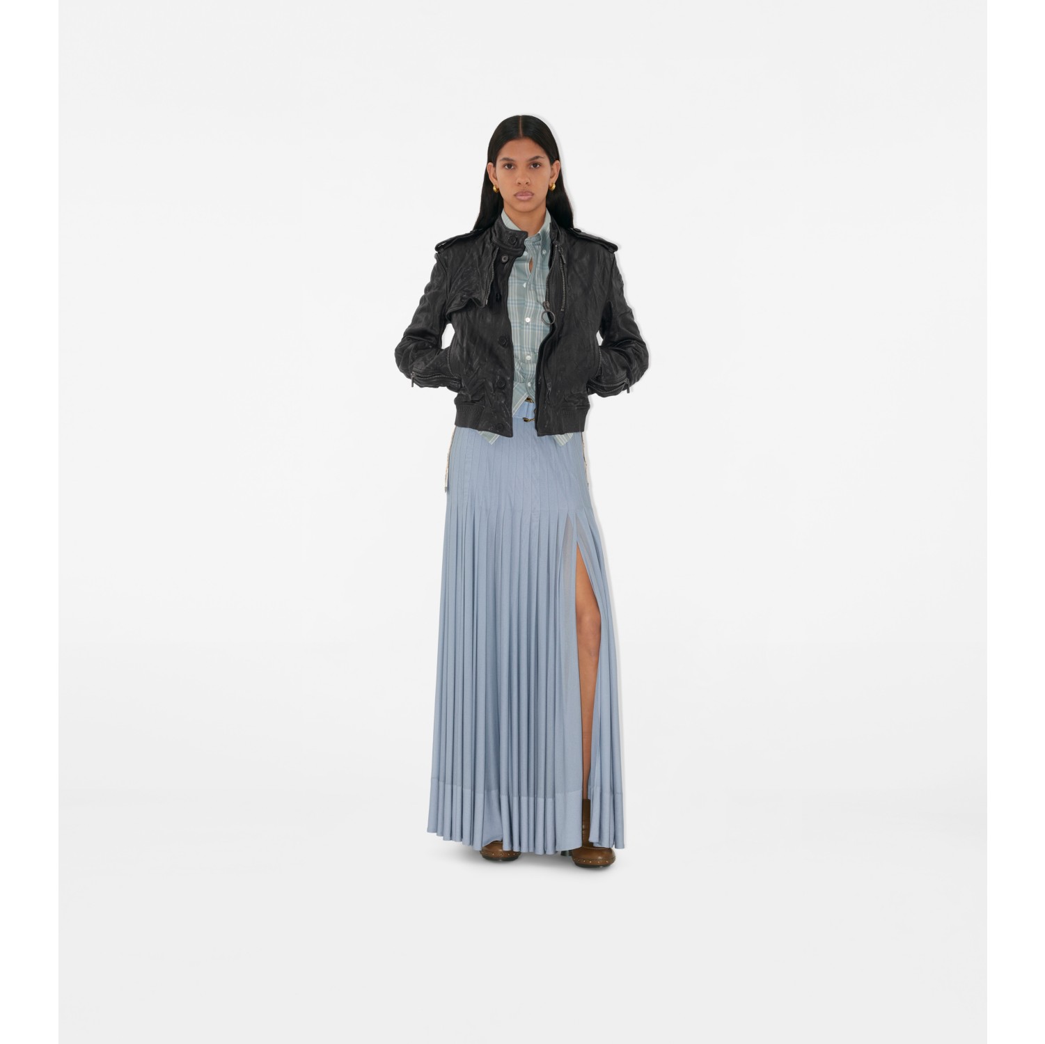 Pleated Crepe Jersey Maxi Skirt