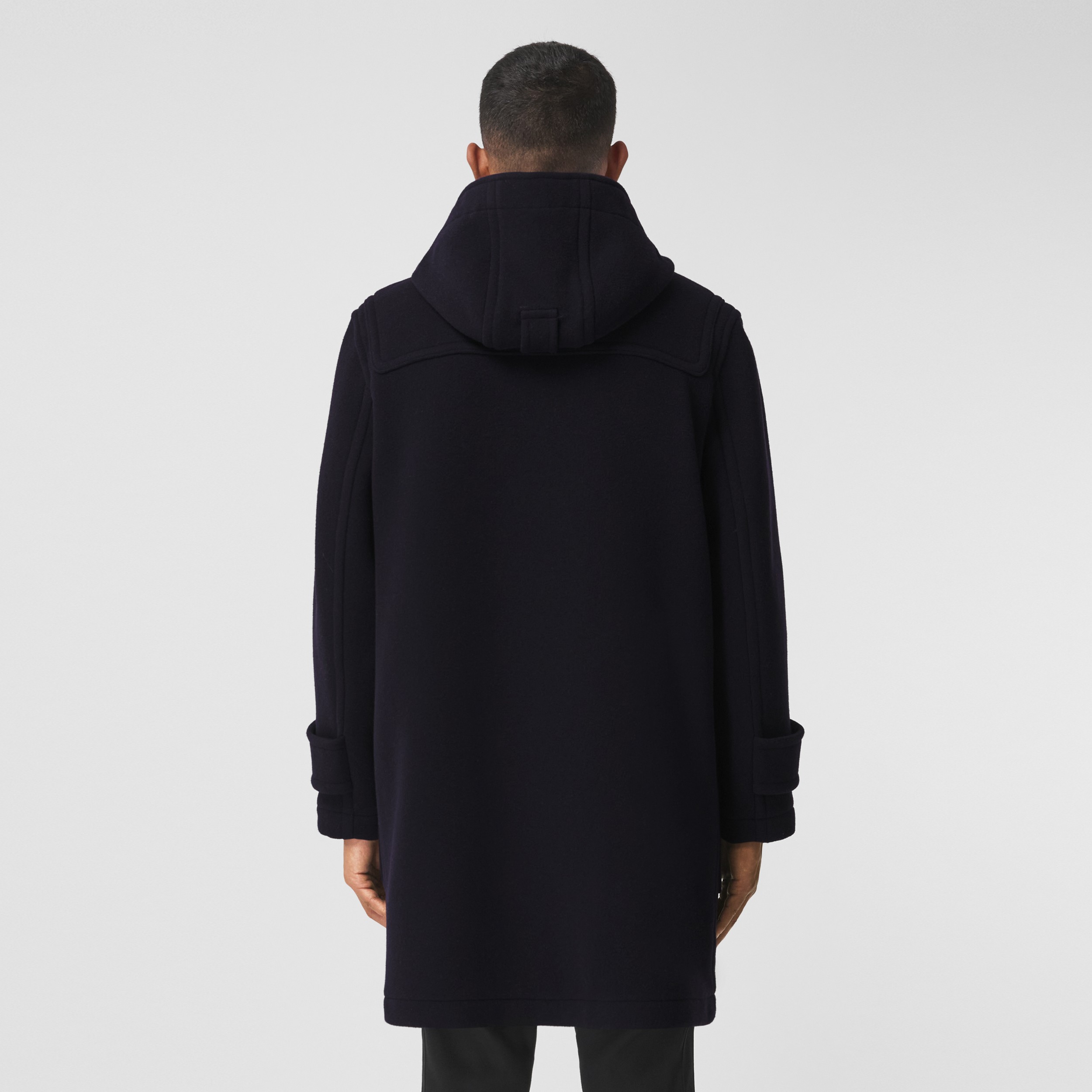 Exaggerated Check-lined Technical Wool Duffle Coat in Navy - Men | Burberry® Official - 3