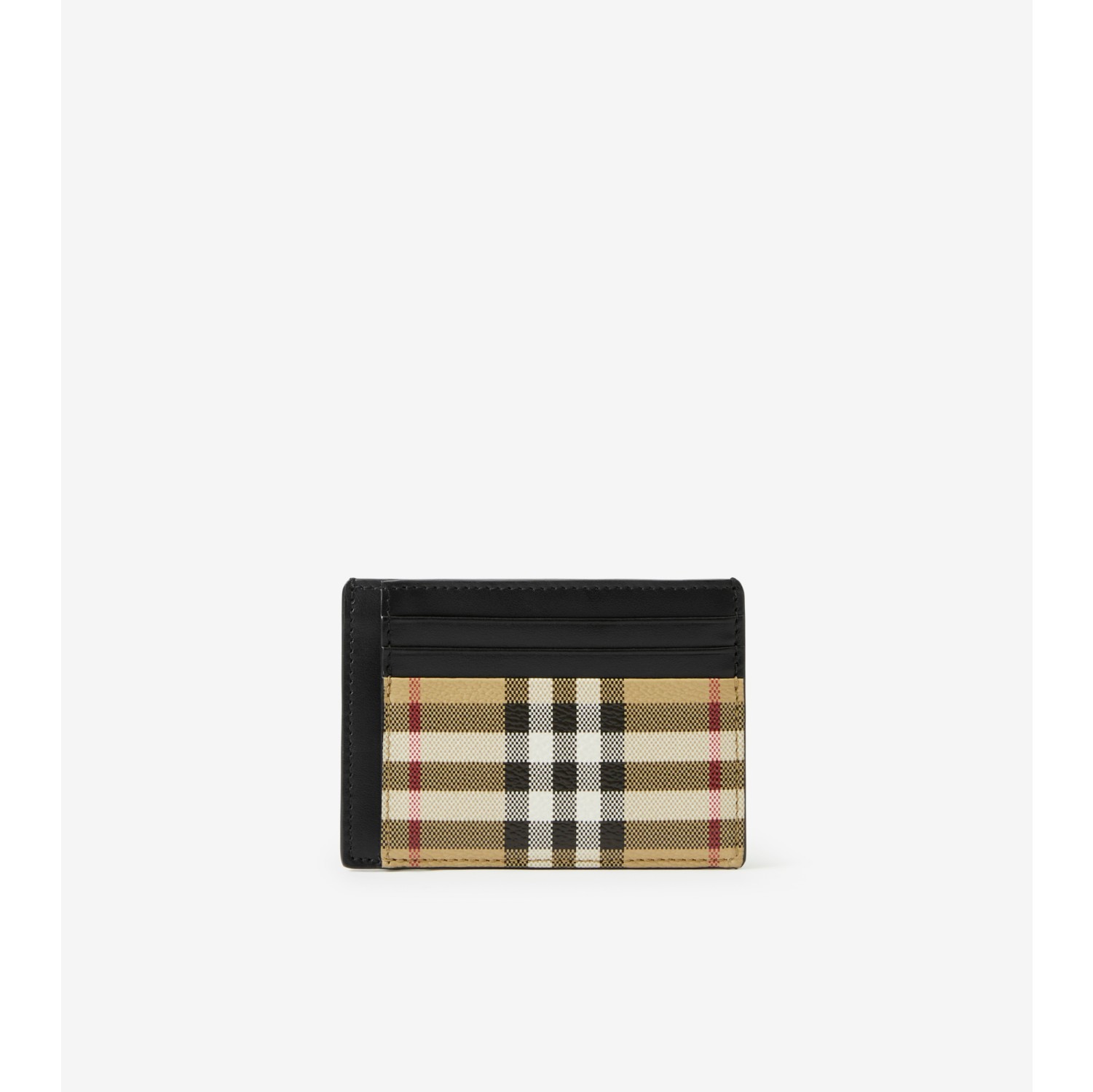 Burberry Check Leather-Trimmed Money Clip Card Holder