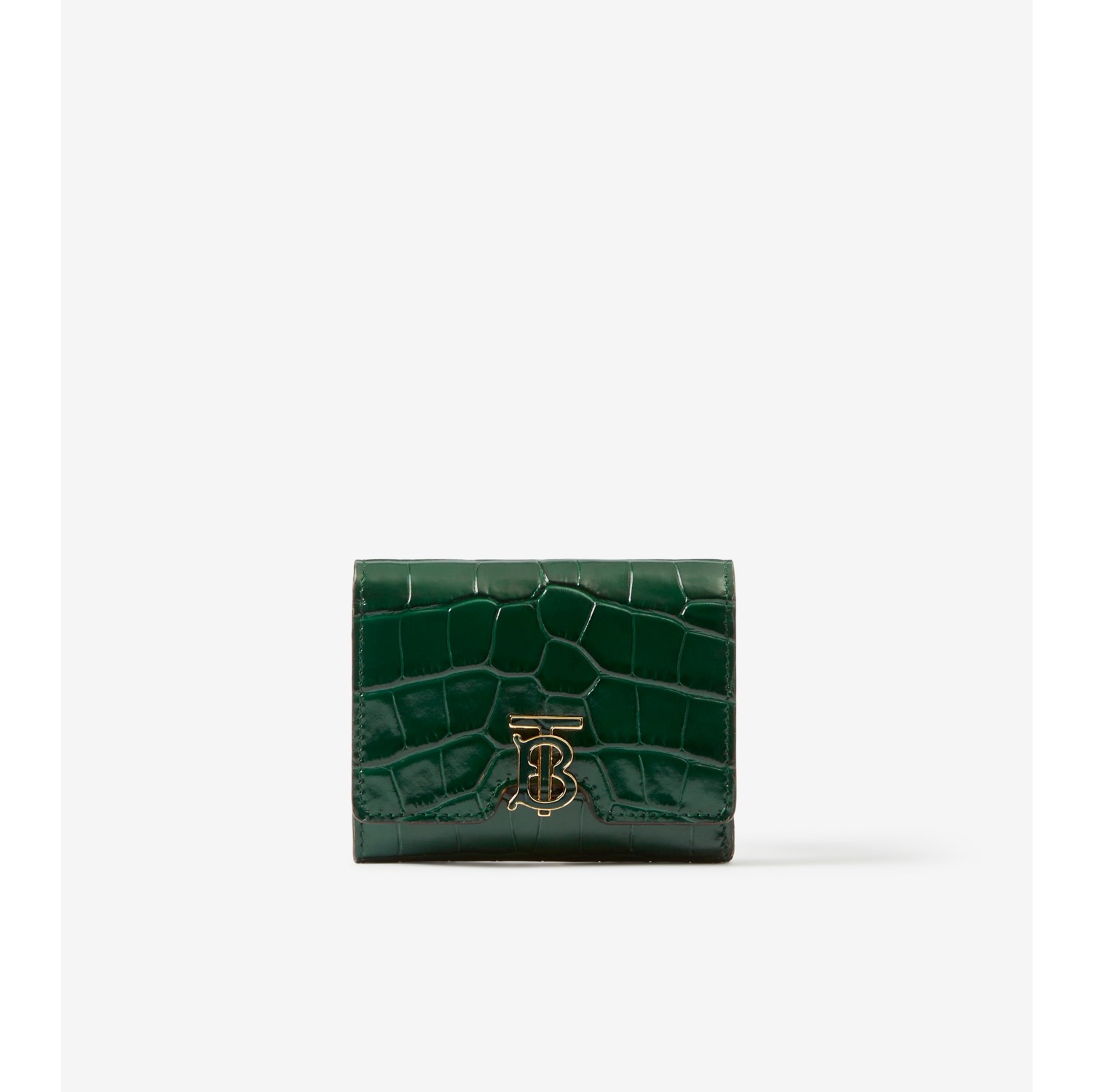 Embossed Leather TB Compact Wallet in Dark Viridian Green - Women |  Burberry® Official