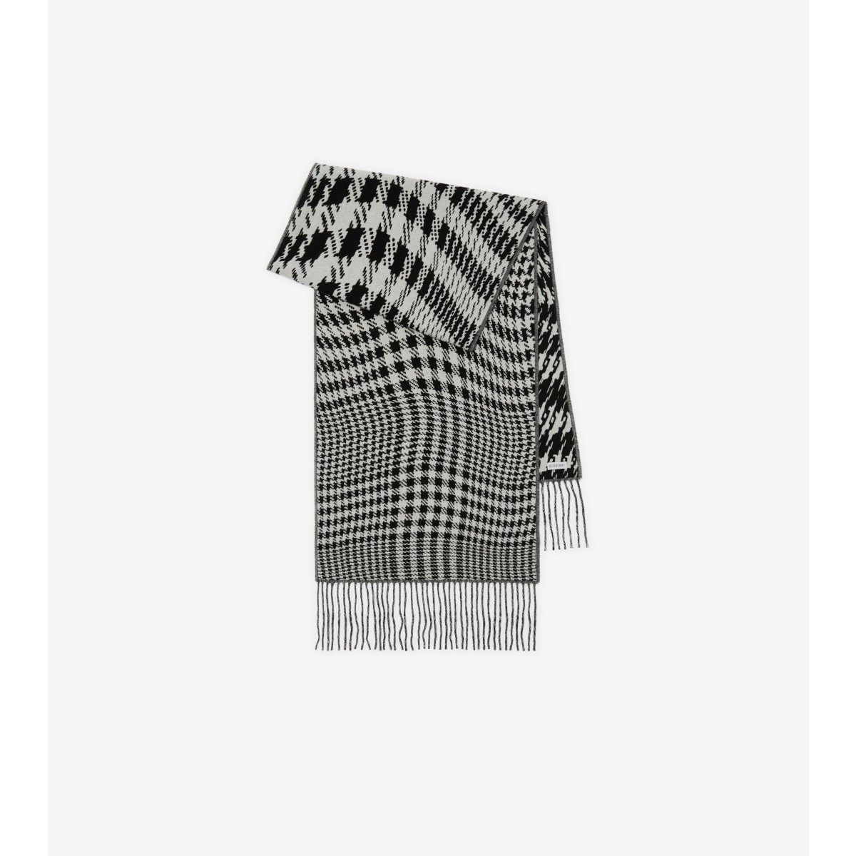 Burberry Warped Houndstooth Cashmere Blend Scarf In Monochrome
