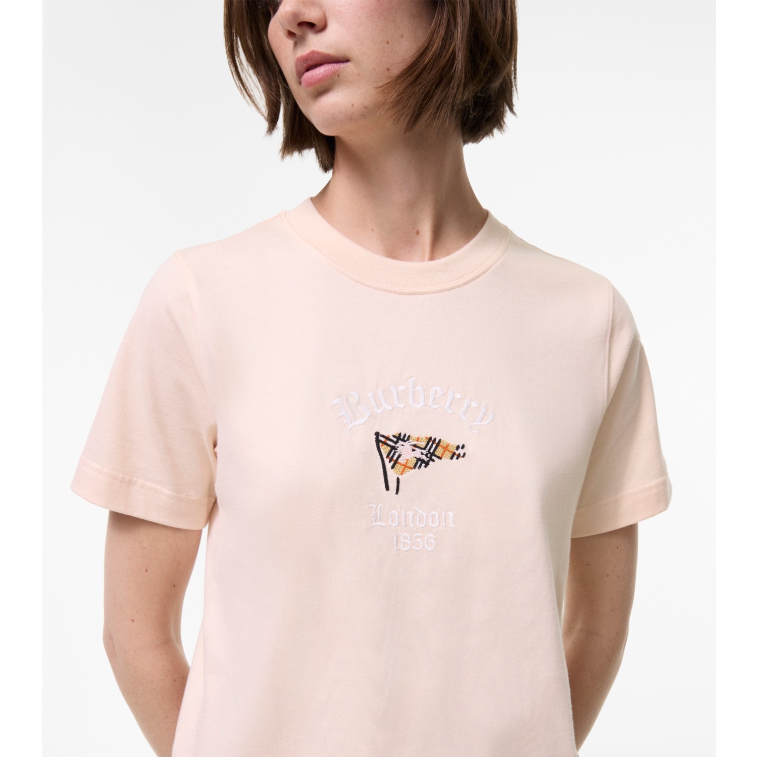 Check Flag Cotton T-shirt in Compact pink - Women | Burberry® Official