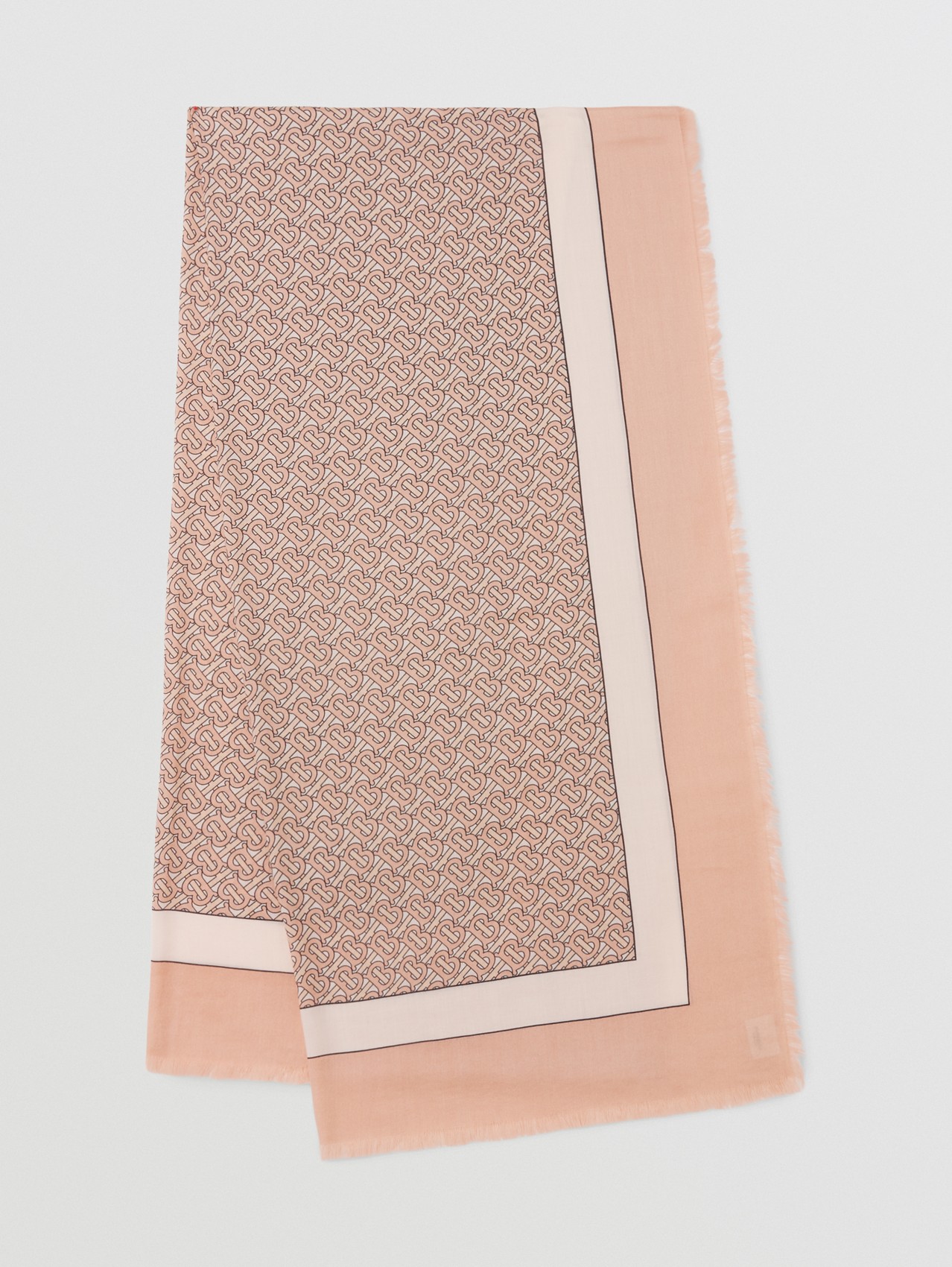 Monogram Print Lightweight Cashmere Scarf in Pale Copper Pink