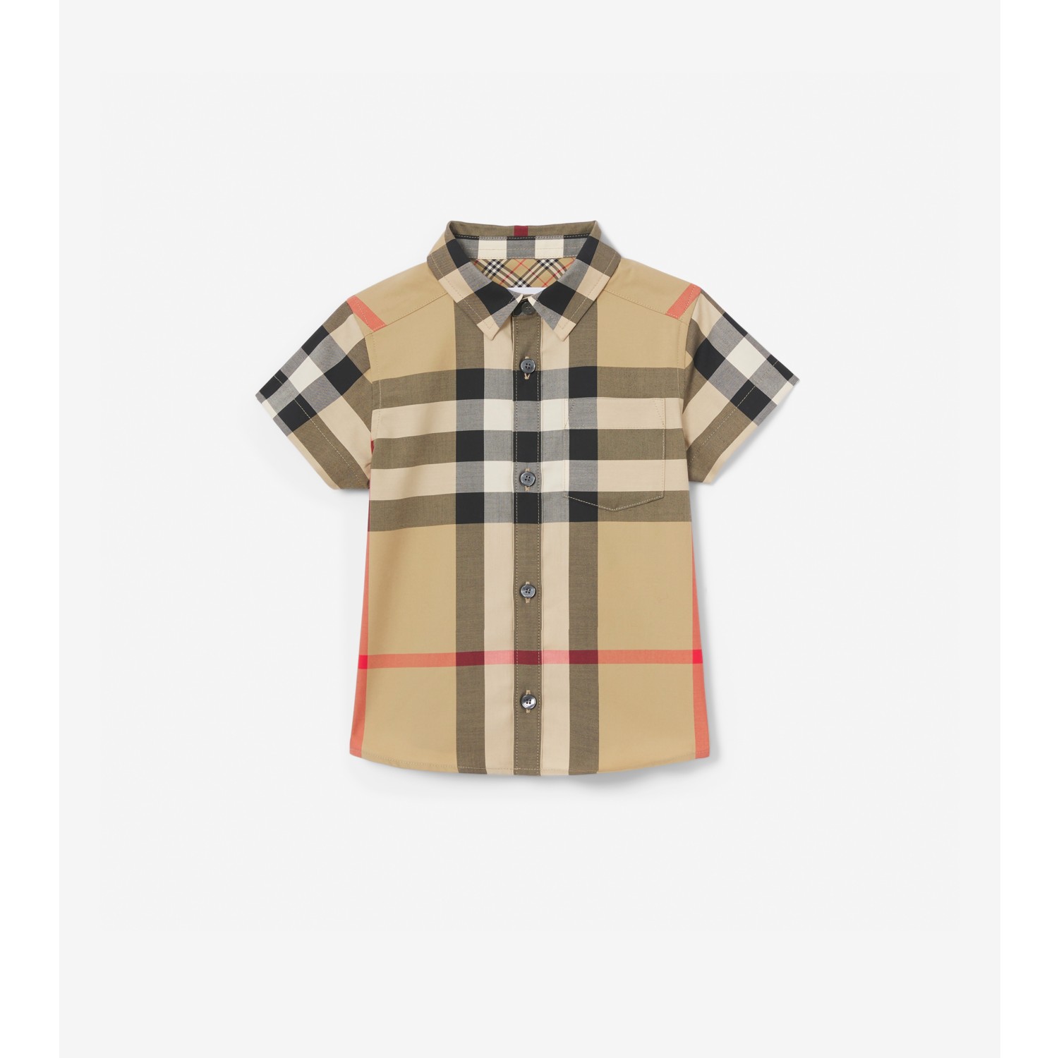 Short sleeve Check Stretch Cotton Shirt in Archive beige Burberry