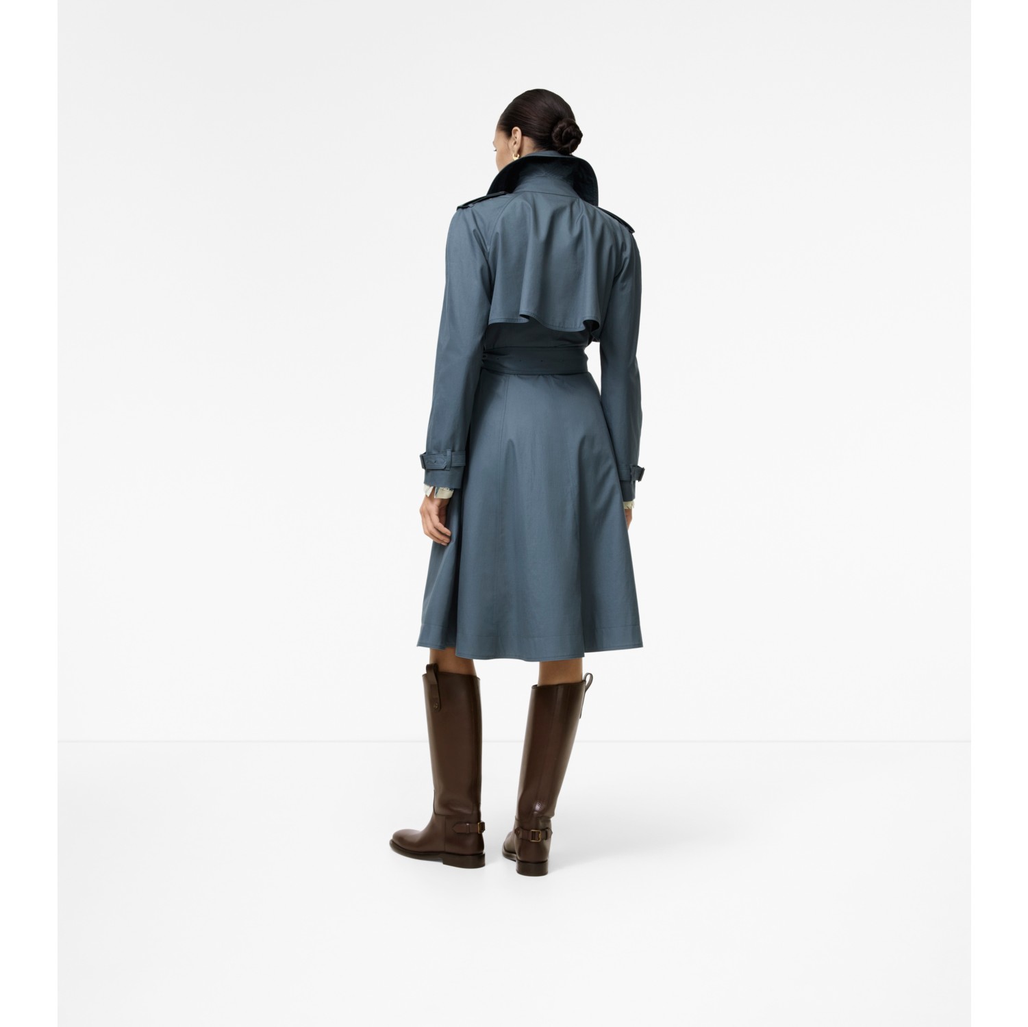 Long Tropical Gabardine Pembury Trench Coat in Seafarer blue