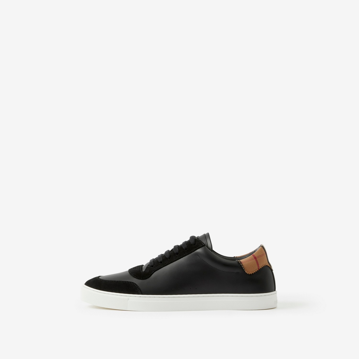 皮革、麂皮拼 Vintage 格纹棉质运动鞋 (黑色) - 男士 | Burberry® 博柏利官网