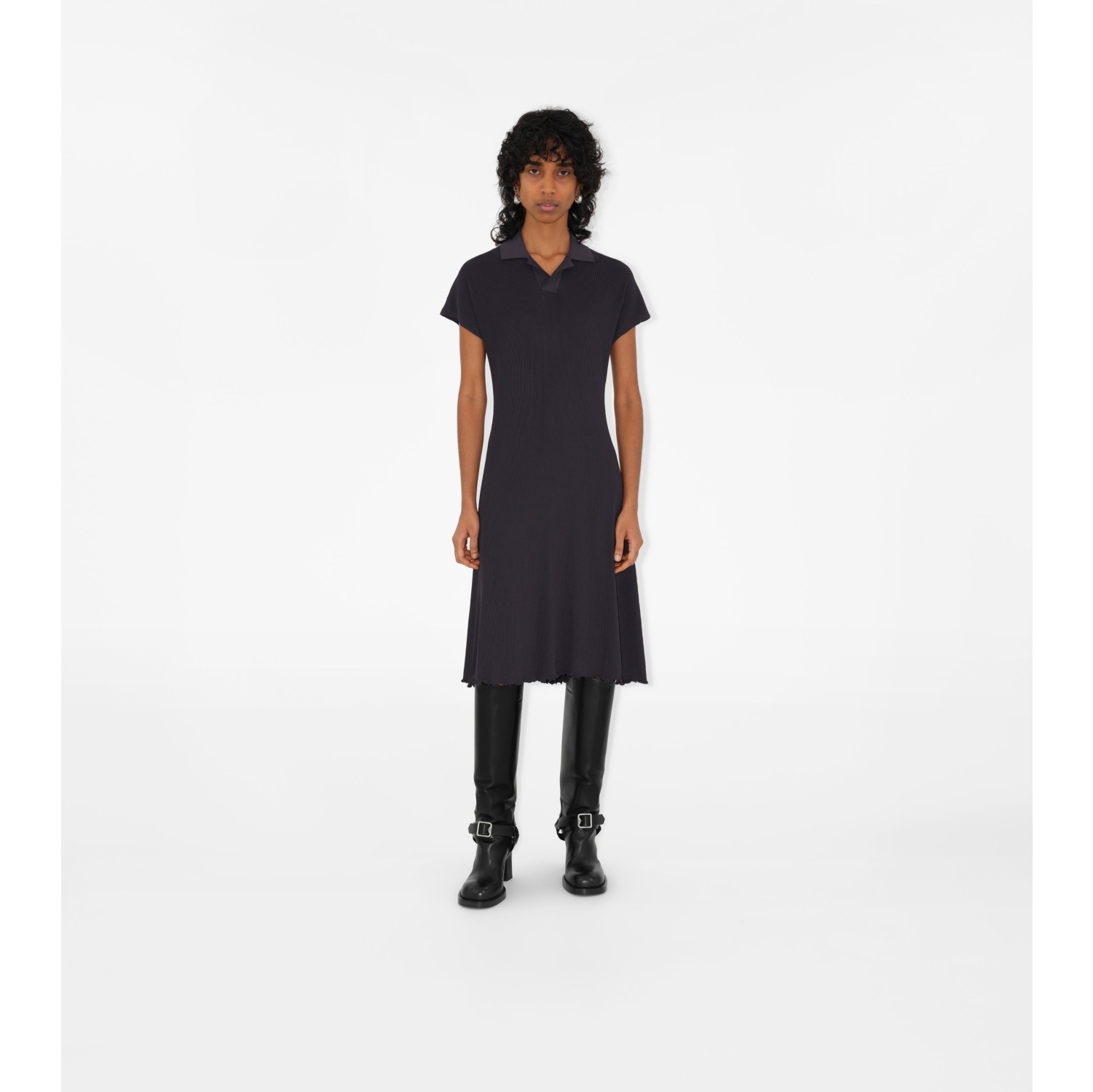 Rib Knit Polo Shirt Dress