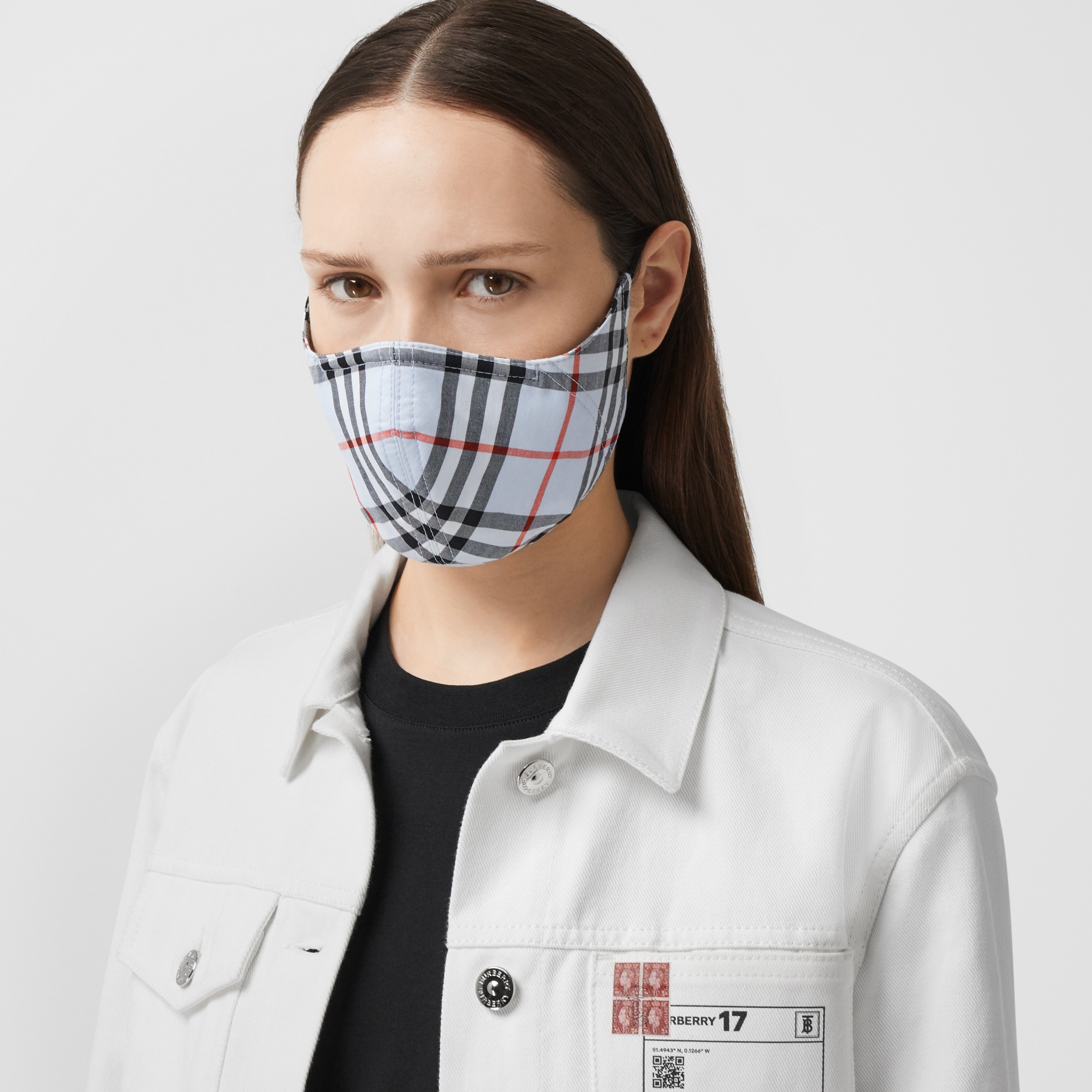 Vintage Check Cotton Face Mask in Pale Blue | Burberry® Official - 3