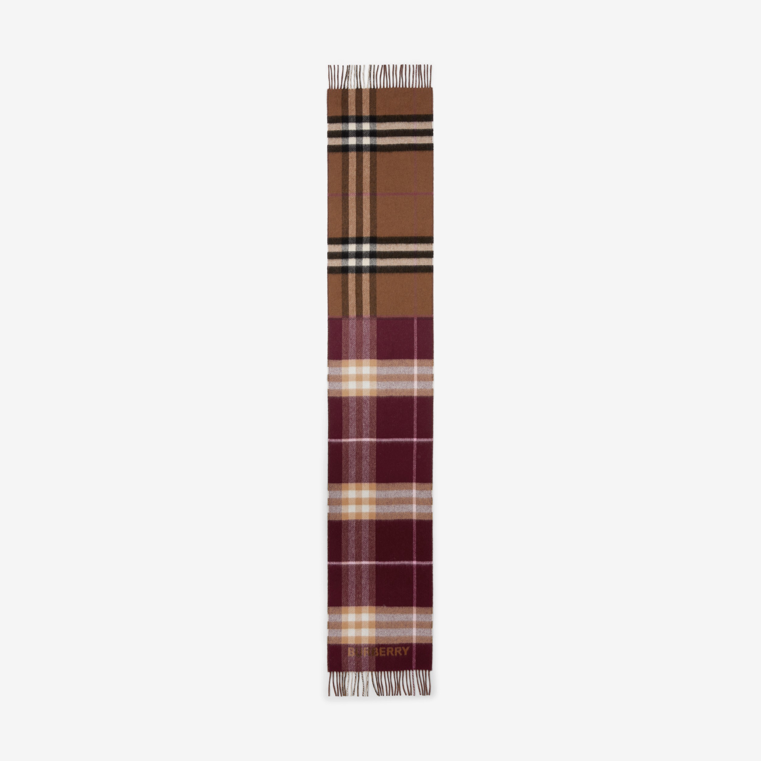 对比感格纹羊绒围巾 (深桦木棕 / 勃艮第酒红) | Burberry® 博柏利官网 - 2