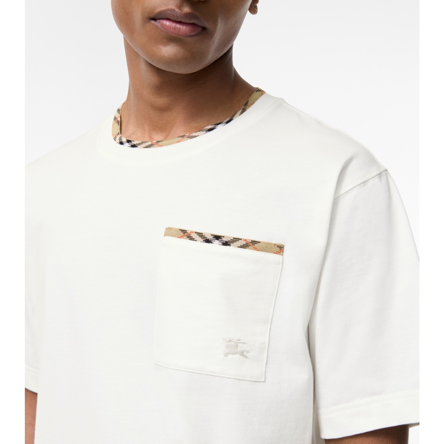 Check Trim Cotton T-shirt in Chalk white - Men | Burberry® Official
