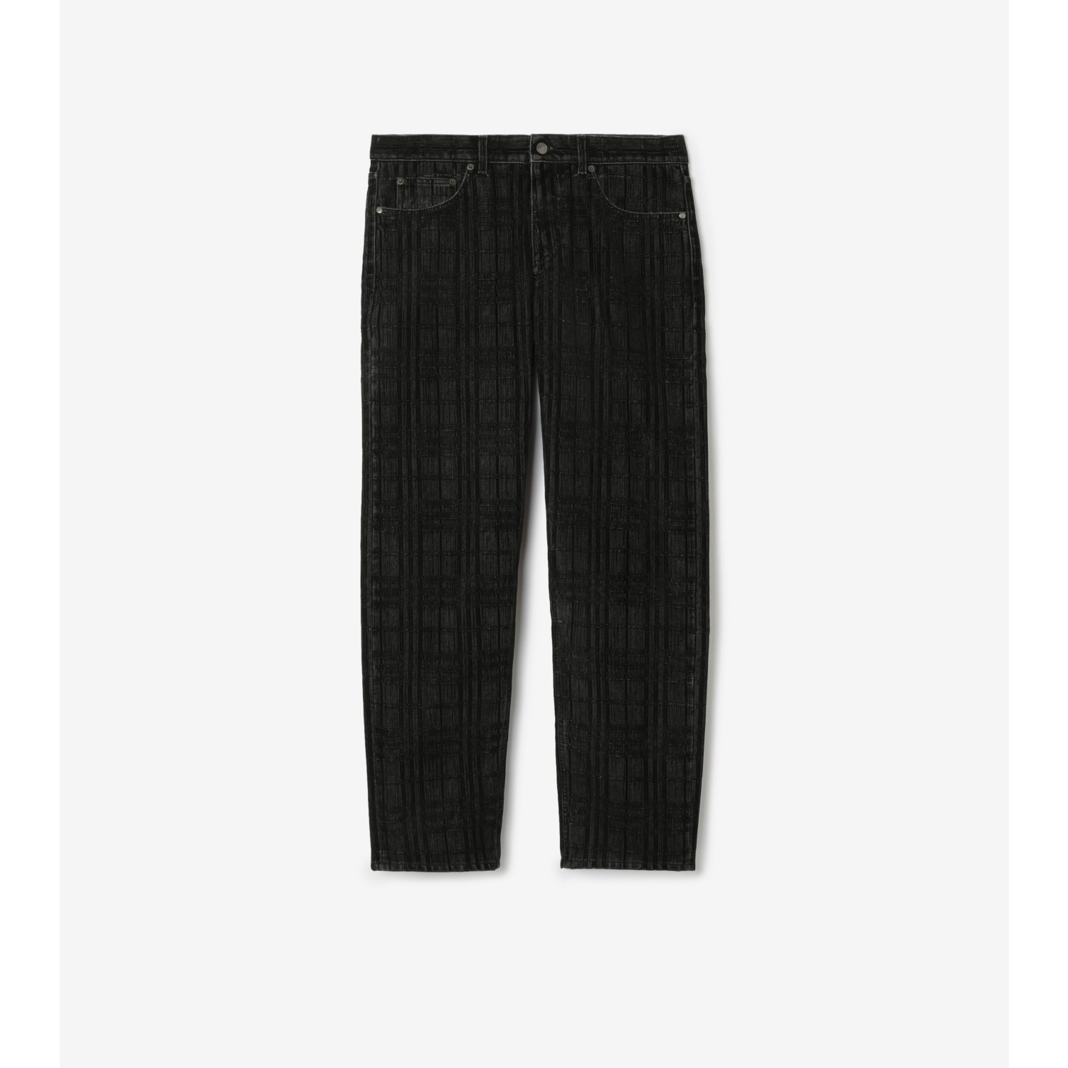 Check Flocked Straight Jeans