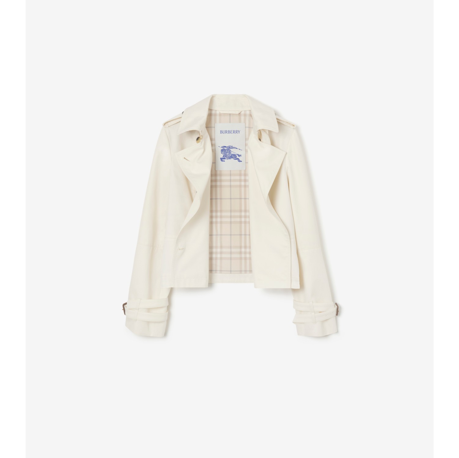 Cropped Tropical Gabardine Swarby Trench Jacket in Tundra white - Women | Burberry® Official