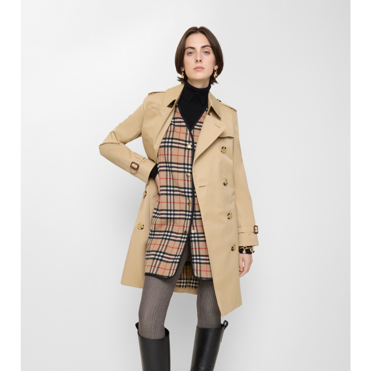 Check Wool Cashmere Warmer