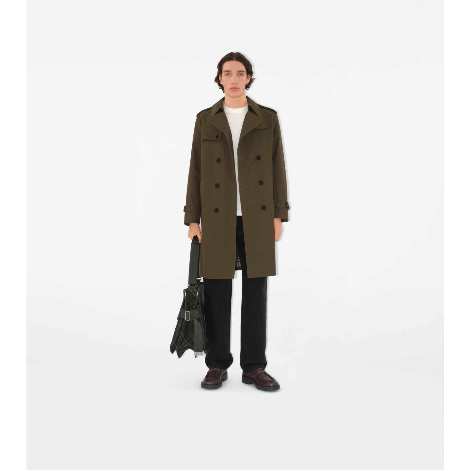 Trench coat longo de nylon e algodão