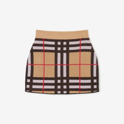 Shop Burberry Check Cotton Blend Mini Skirt In Archive Beige