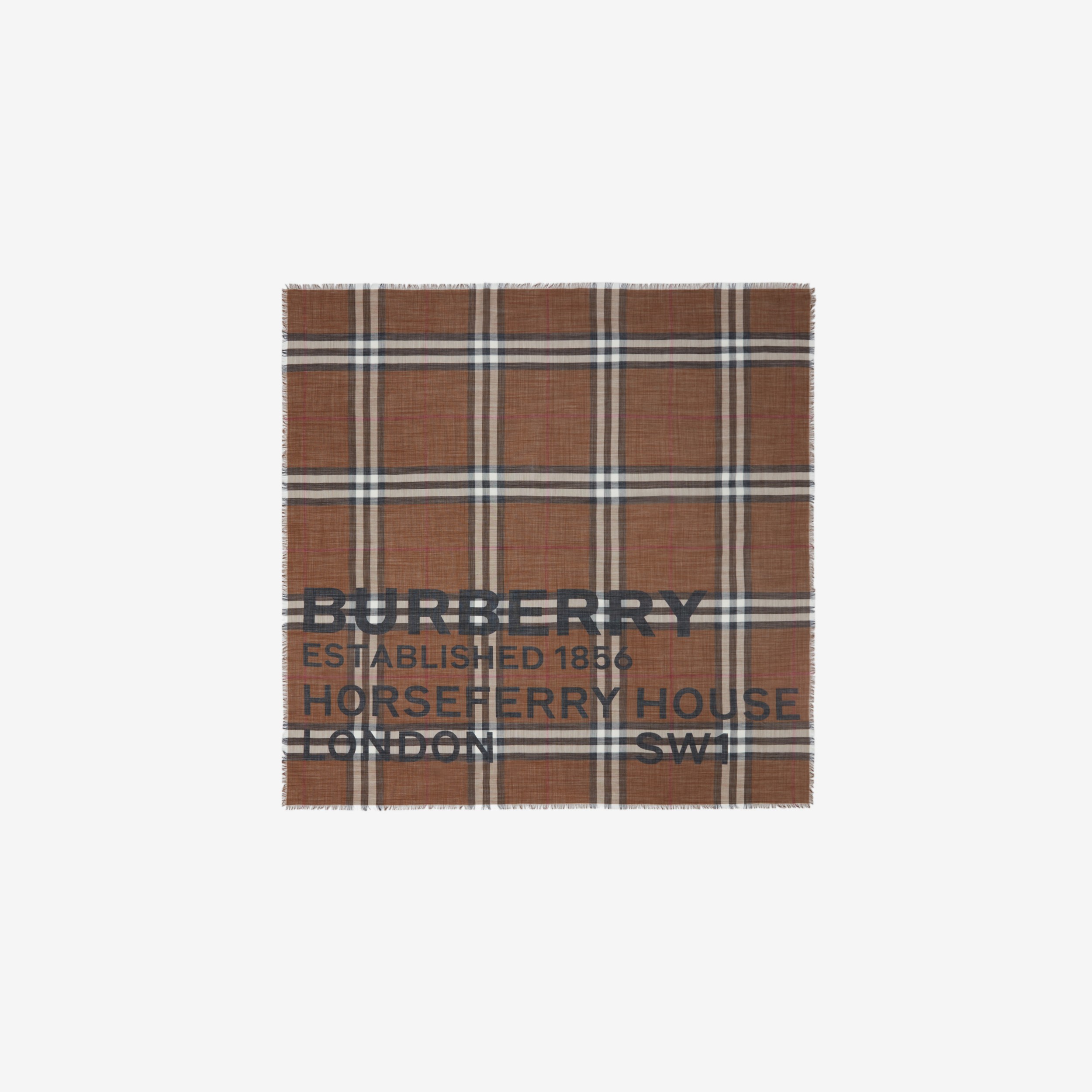 Pañuelo cuadrado grande en lana y seda con collage (Marrón Abedul Oscuro) | Burberry® oficial - 1