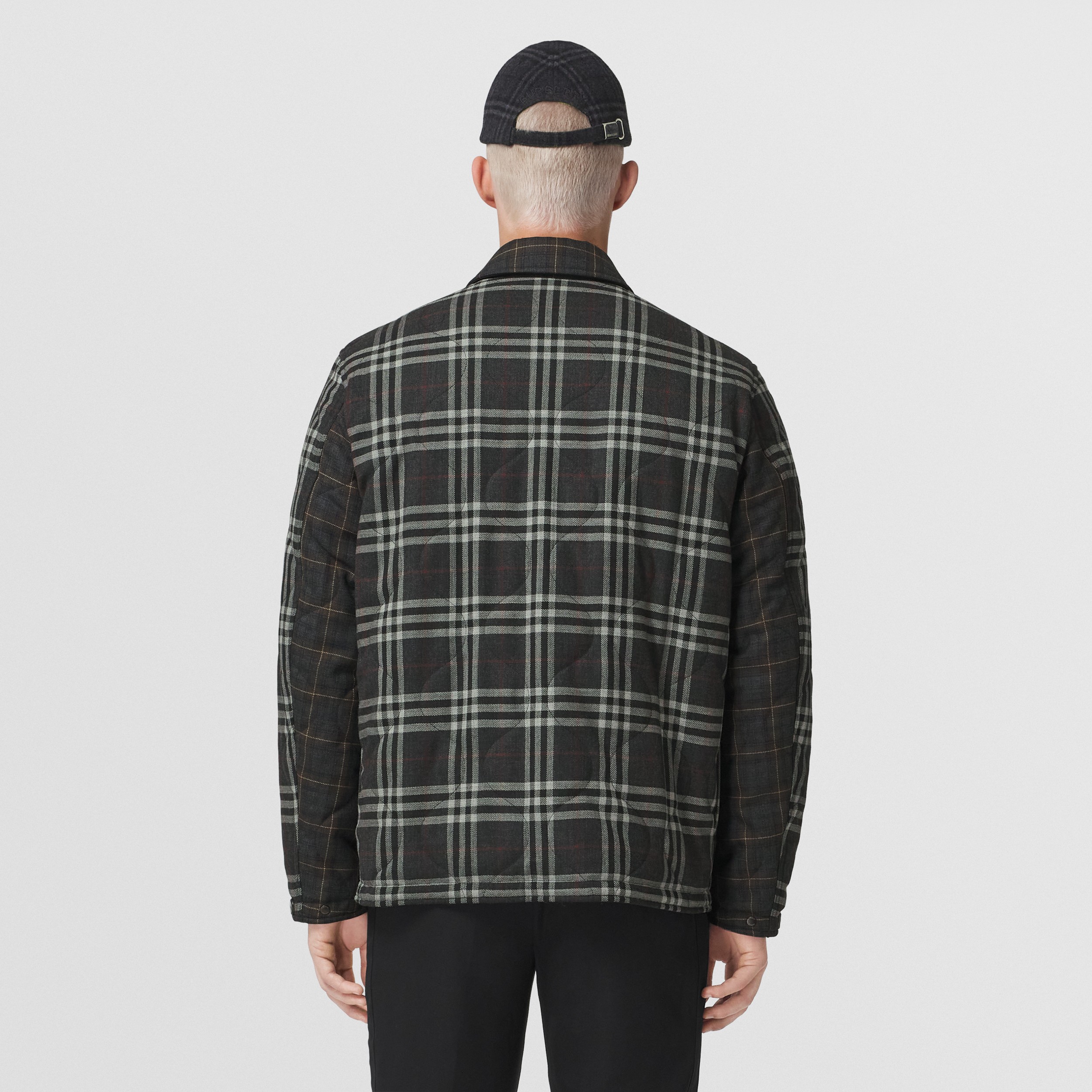 Reversible Check Wool Overshirt in Dark Charcoal - Men | Burberry® Official - 3