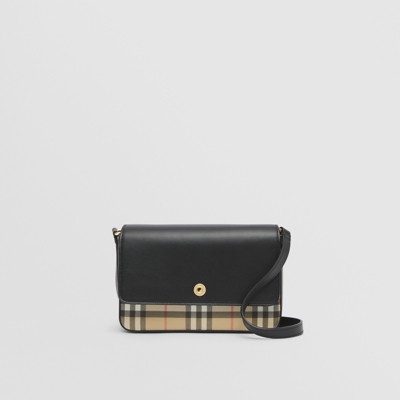 Vintage Check and Leather Penny Bag in Archive Beige/black - Women | Burberry® Official