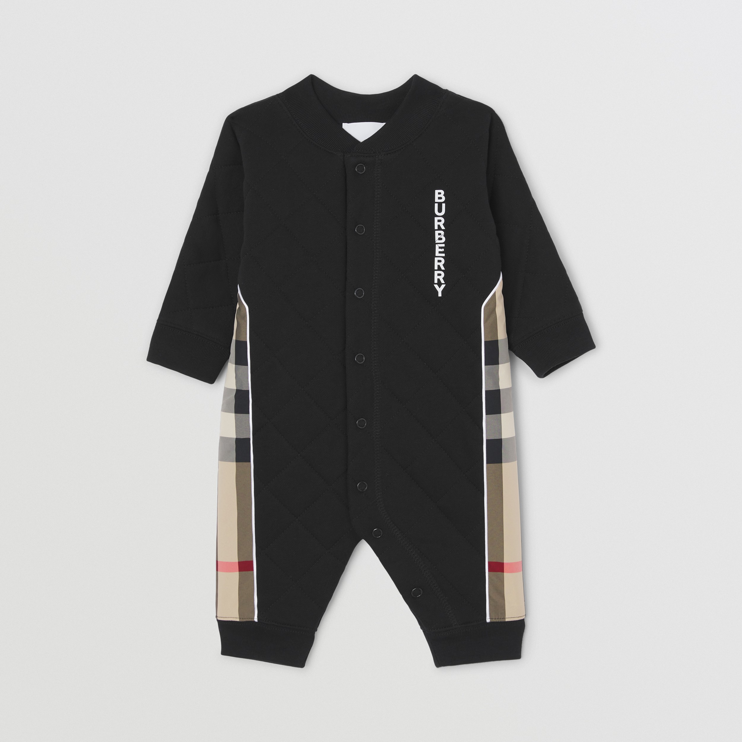 Check Panel Diamond Quilted Cotton Jumpsuit in Black - Children | Burberry® Official - 1