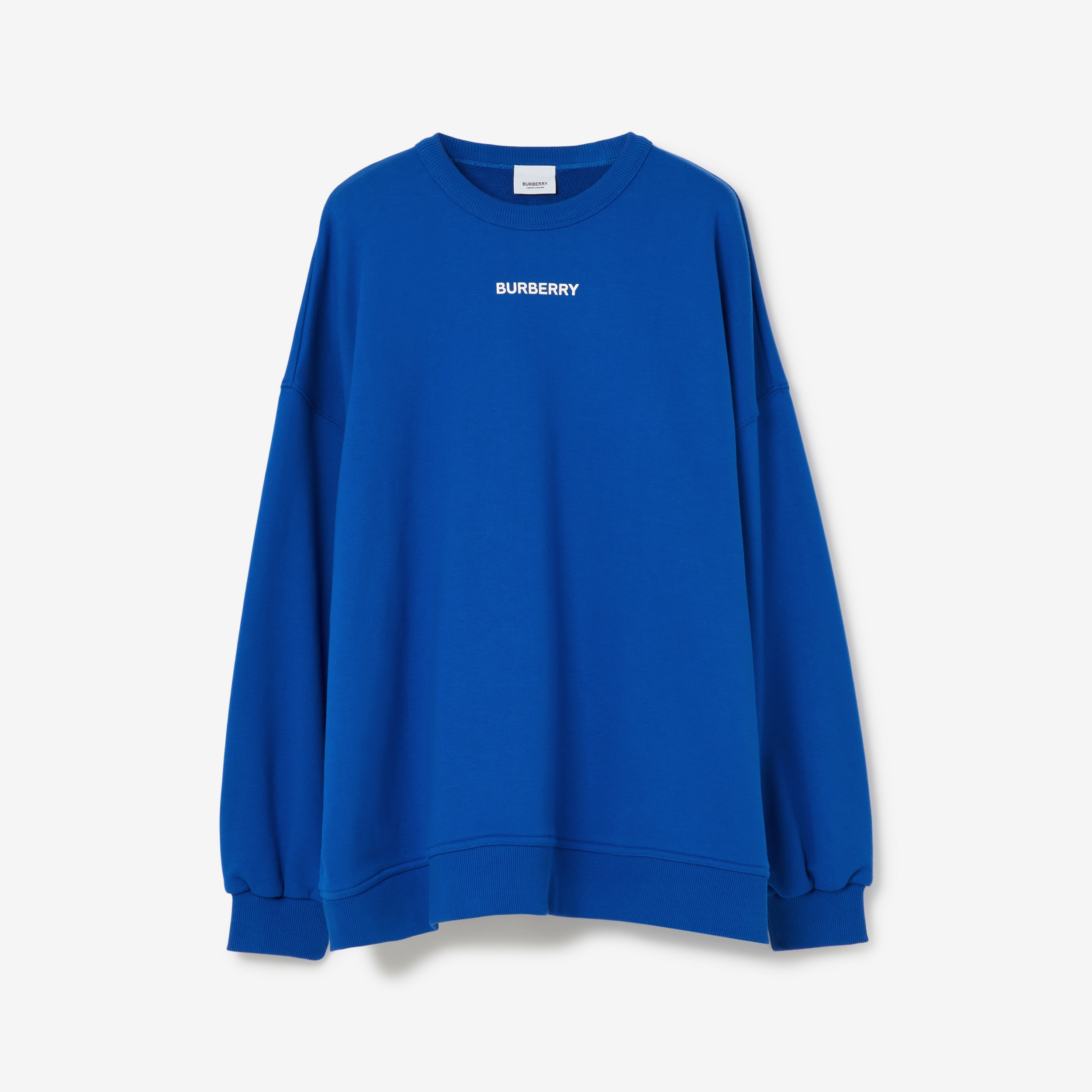Logo Print Cotton Oversized Sweatshirt in Dark Ocean Blue - Women | Burberry® Official - 1