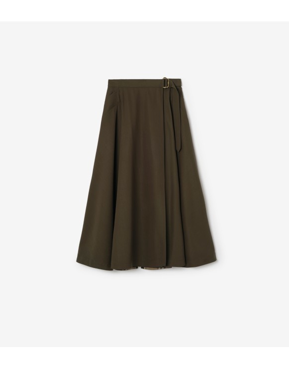 Wool Twill Midi Skirt