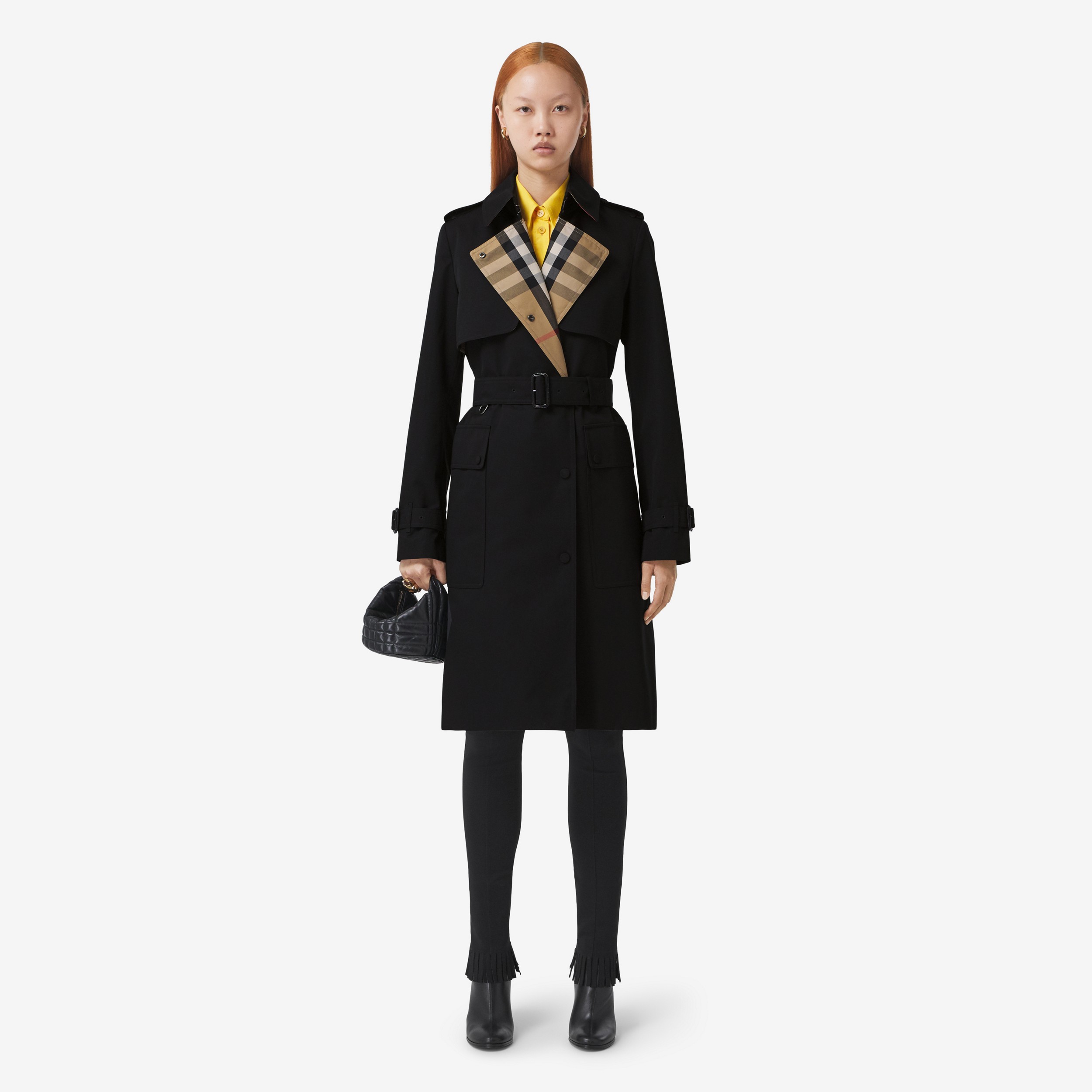 Trench coat in gabardine di cotone con pannelli con motivo tartan (Nero) - Donna | Sito ufficiale Burberry® - 2