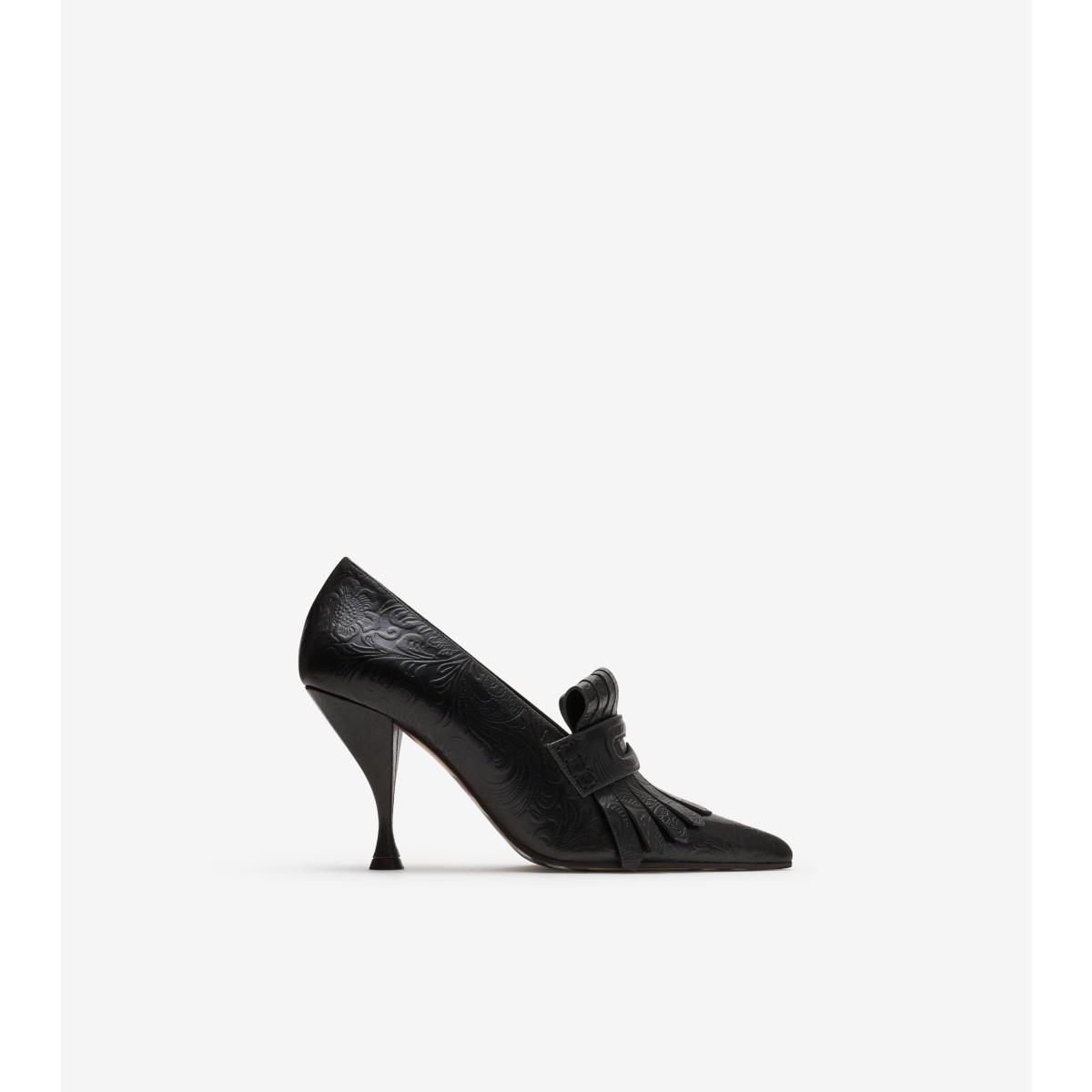 Burberry Embossed Cameo Fringe Pumps