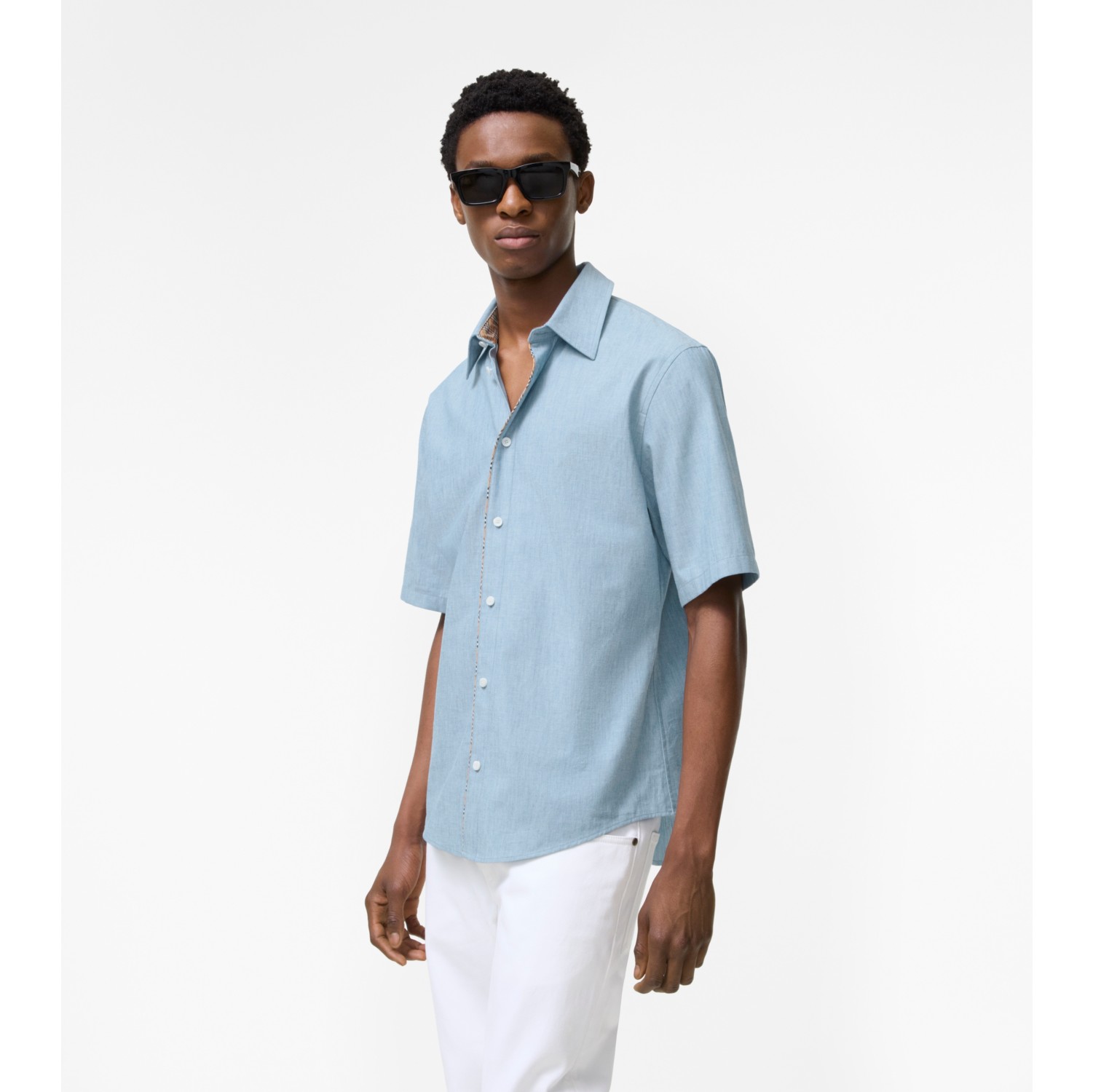 Classic Fit Check Piping Chambray Shirt