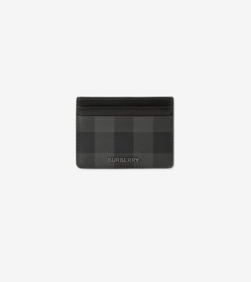 Check and Leather Card Case in Charcoal - Men, Canvas | Burberry 