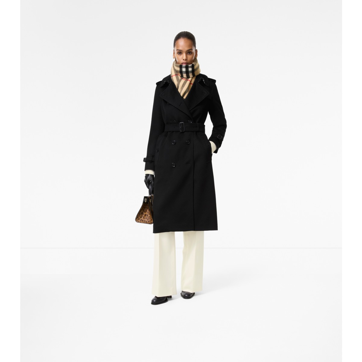  Check Long Cashmere Kensington Trench Coat