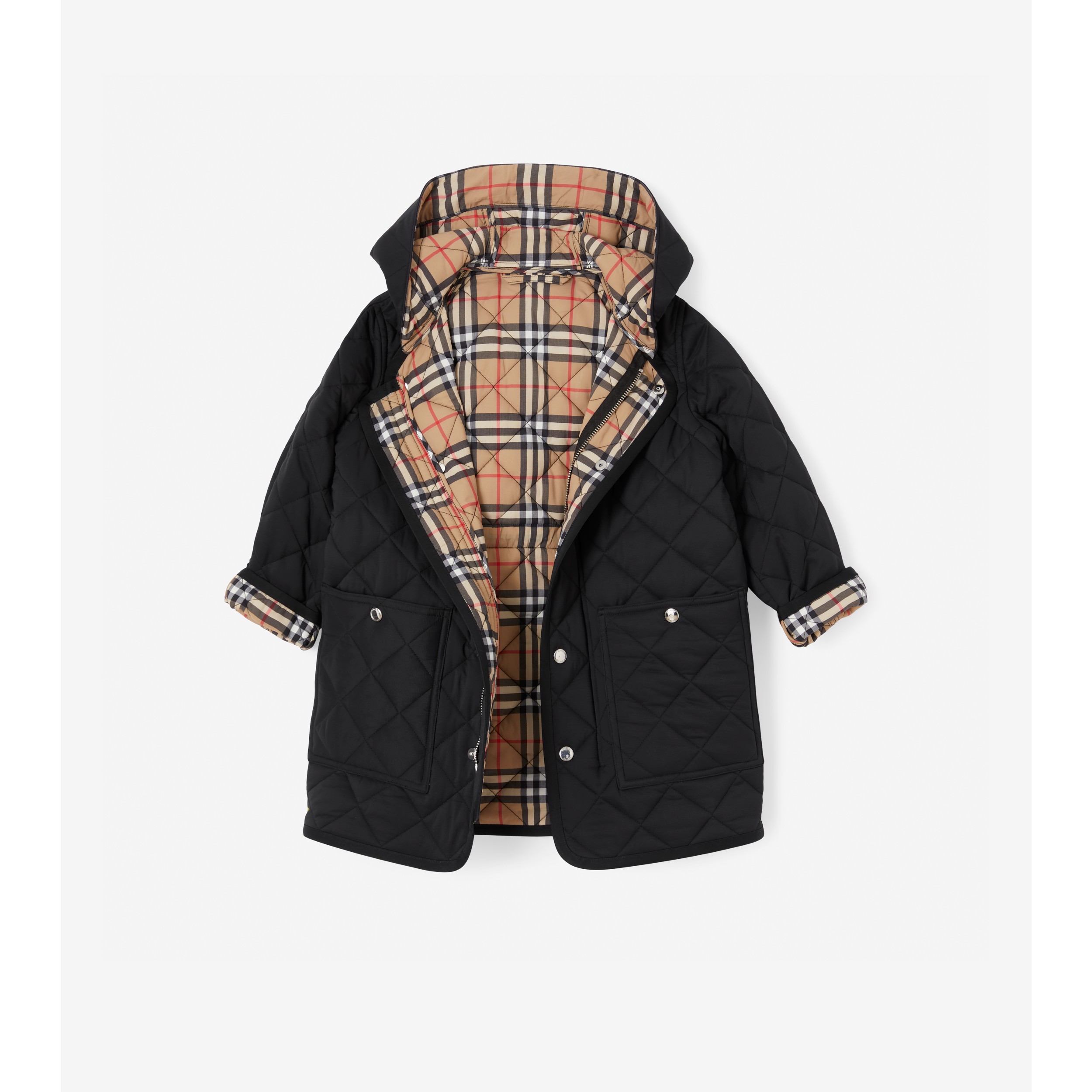 Manteau capuche en nylon matelass Noir Site officiel Burberry