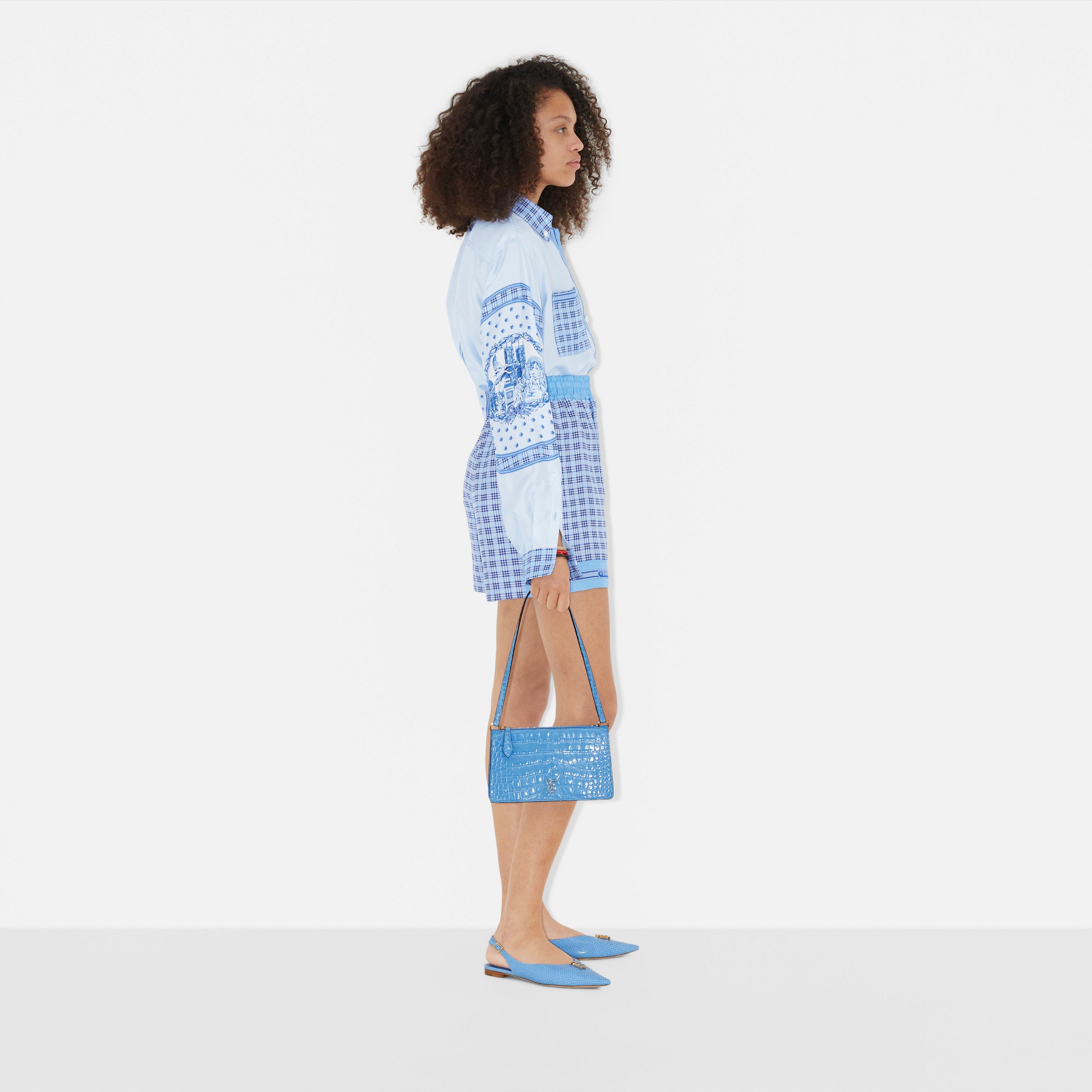 Check Print Silk Shorts in Foxglove Blue - Women | Burberry® Official - 3